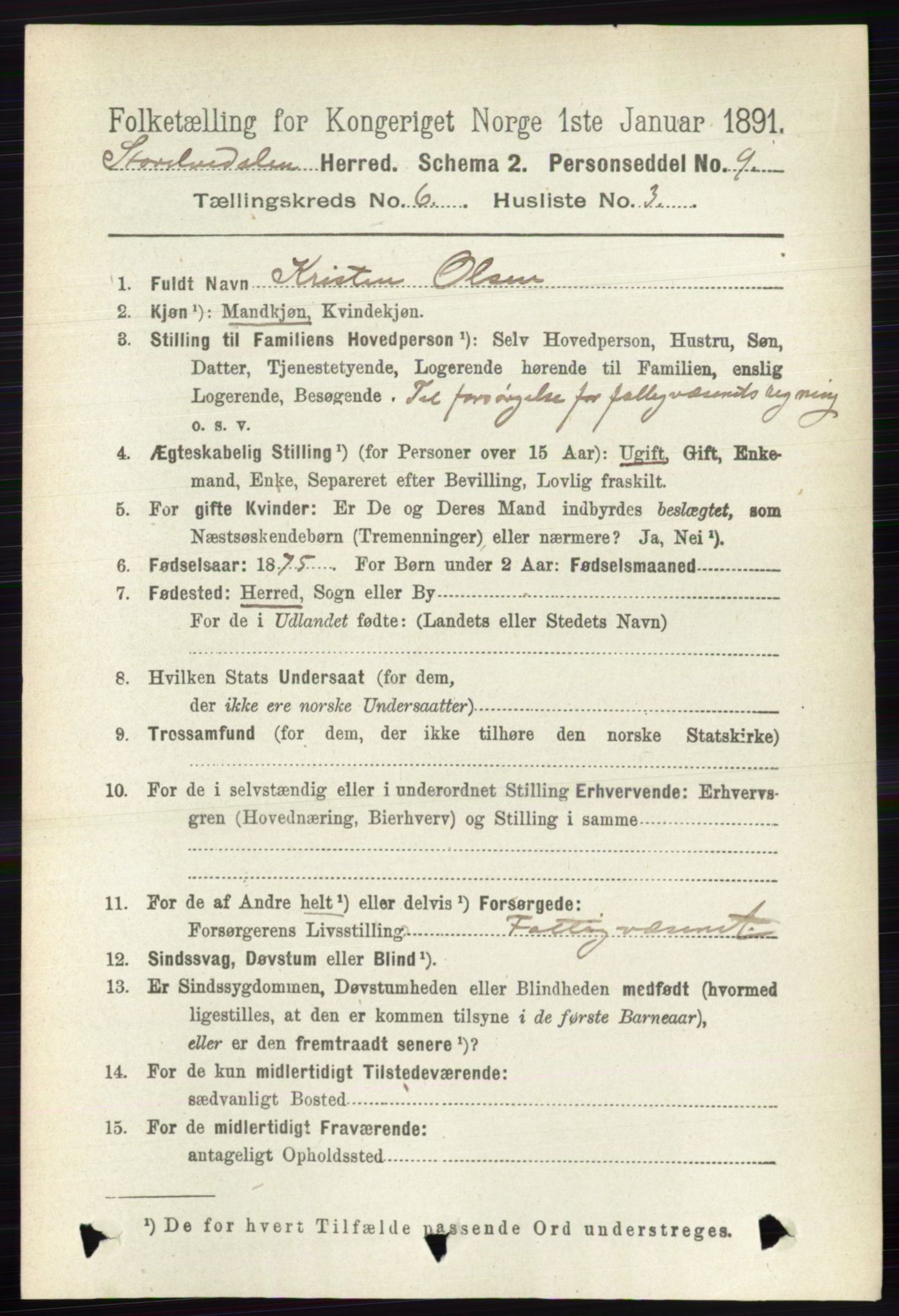 RA, 1891 census for 0430 Stor-Elvdal, 1891, p. 2126