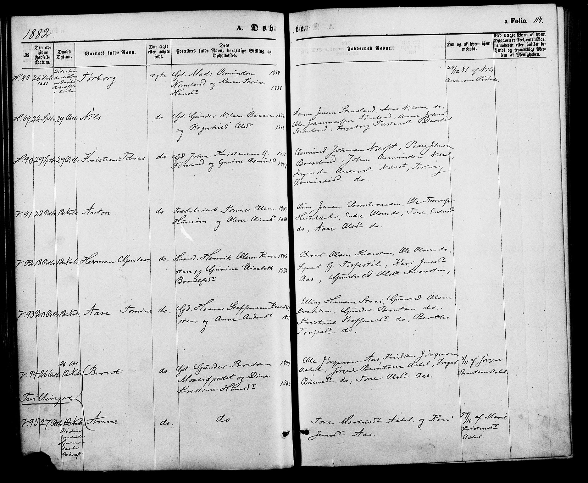 Vennesla sokneprestkontor, SAK/1111-0045/Fa/Fac/L0008: Parish register (official) no. A 8, 1874-1883, p. 114