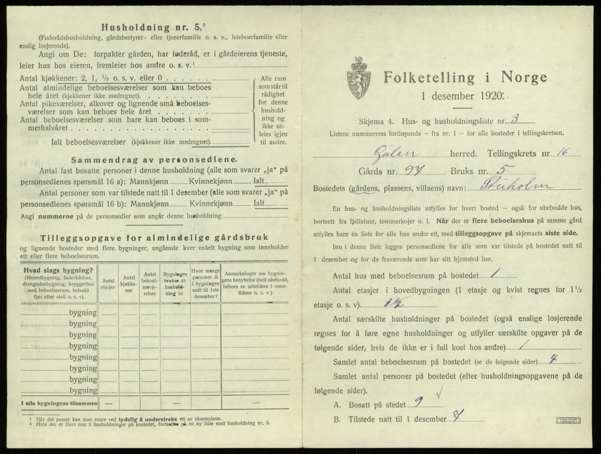 SAB, 1920 census for Gulen, 1920, p. 1041