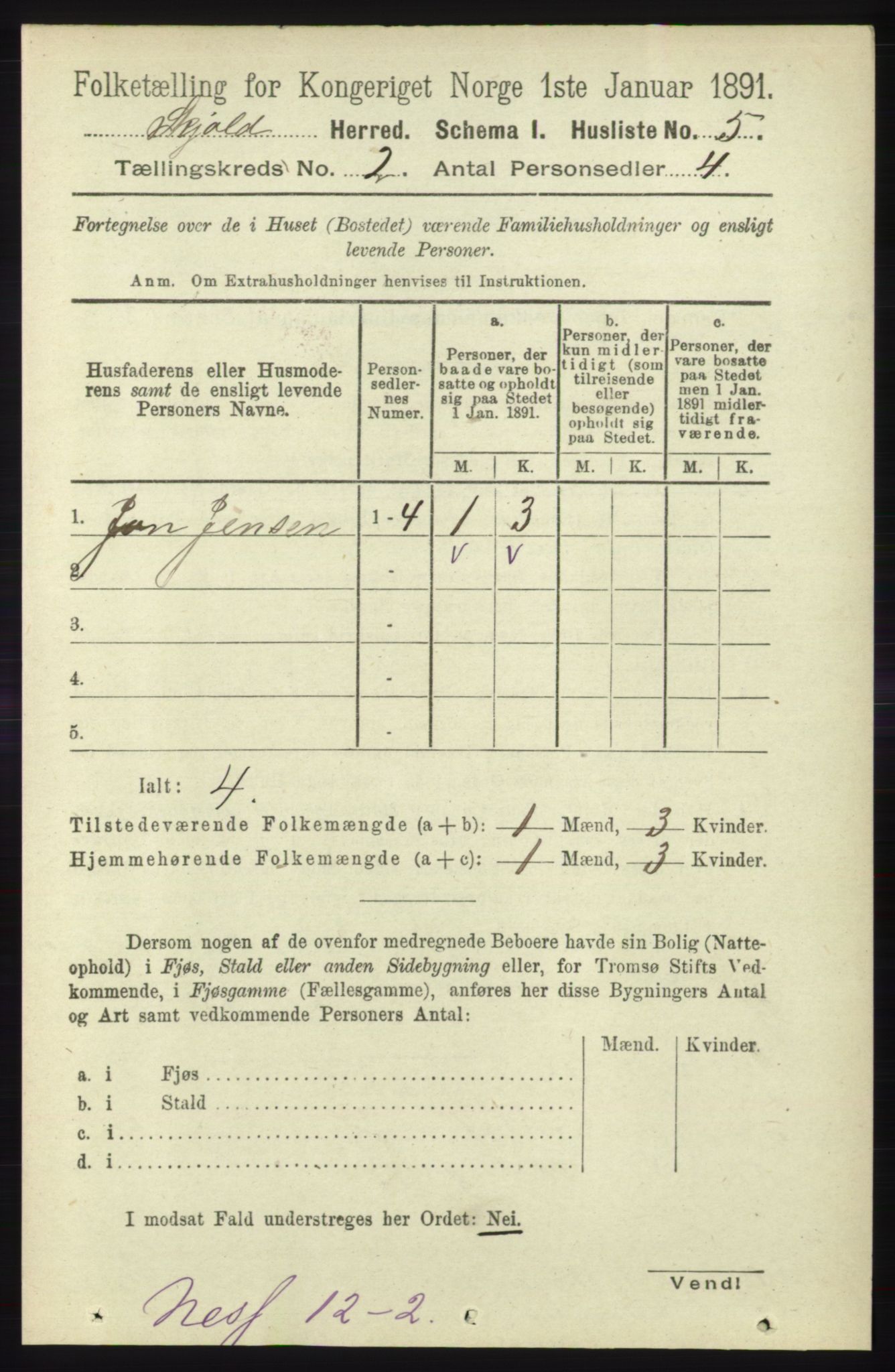 RA, 1891 census for 1154 Skjold, 1891, p. 269