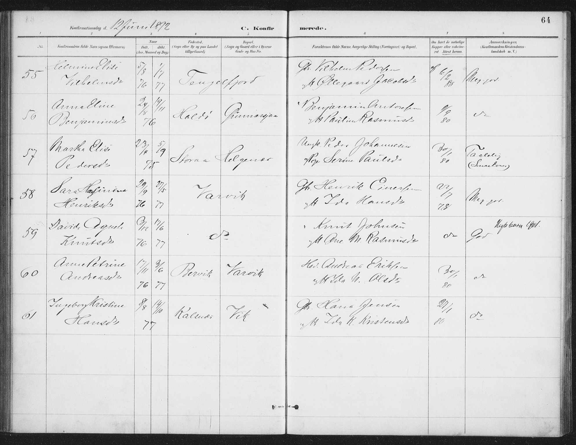 Ministerialprotokoller, klokkerbøker og fødselsregistre - Nordland, AV/SAT-A-1459/888/L1245: Parish register (official) no. 888A11, 1888-1900, p. 64