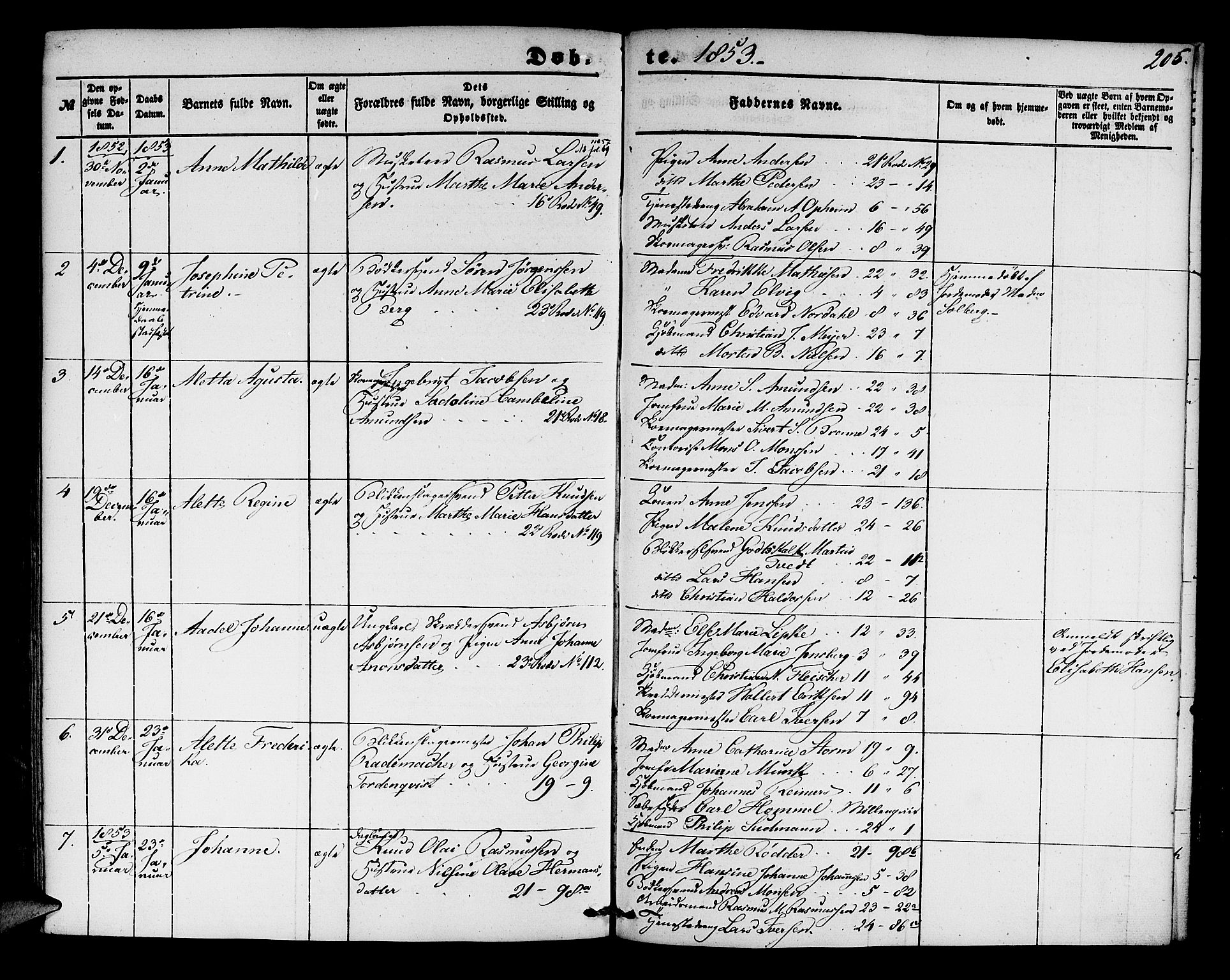Korskirken sokneprestembete, SAB/A-76101/H/Hab: Parish register (copy) no. B 2, 1847-1853, p. 205