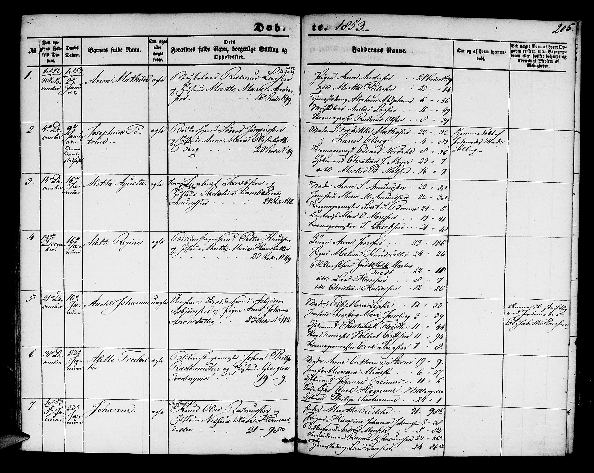 Korskirken sokneprestembete, AV/SAB-A-76101/H/Hab: Parish register (copy) no. B 2, 1847-1853, p. 205