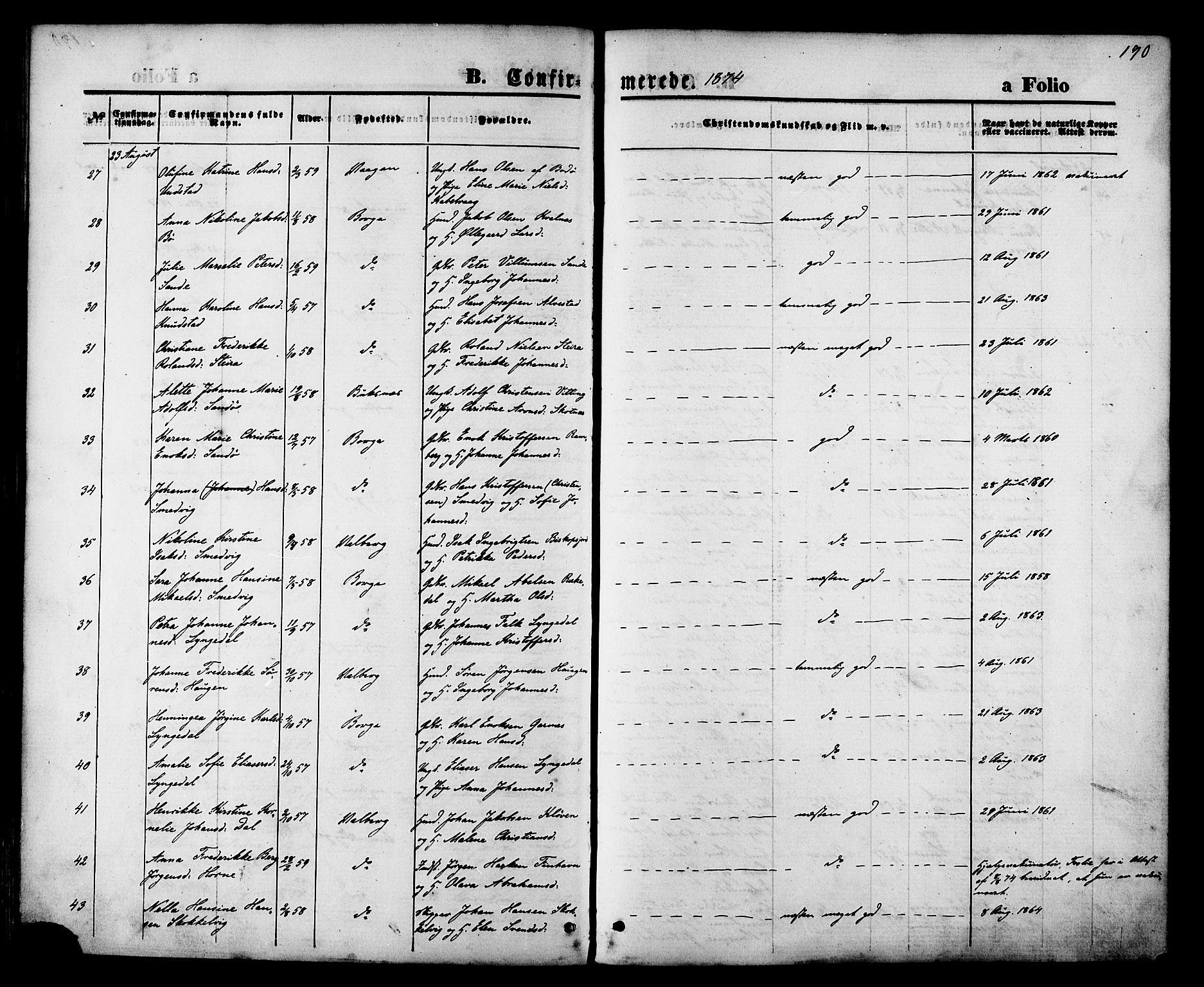 Ministerialprotokoller, klokkerbøker og fødselsregistre - Nordland, AV/SAT-A-1459/880/L1132: Parish register (official) no. 880A06, 1869-1887, p. 190