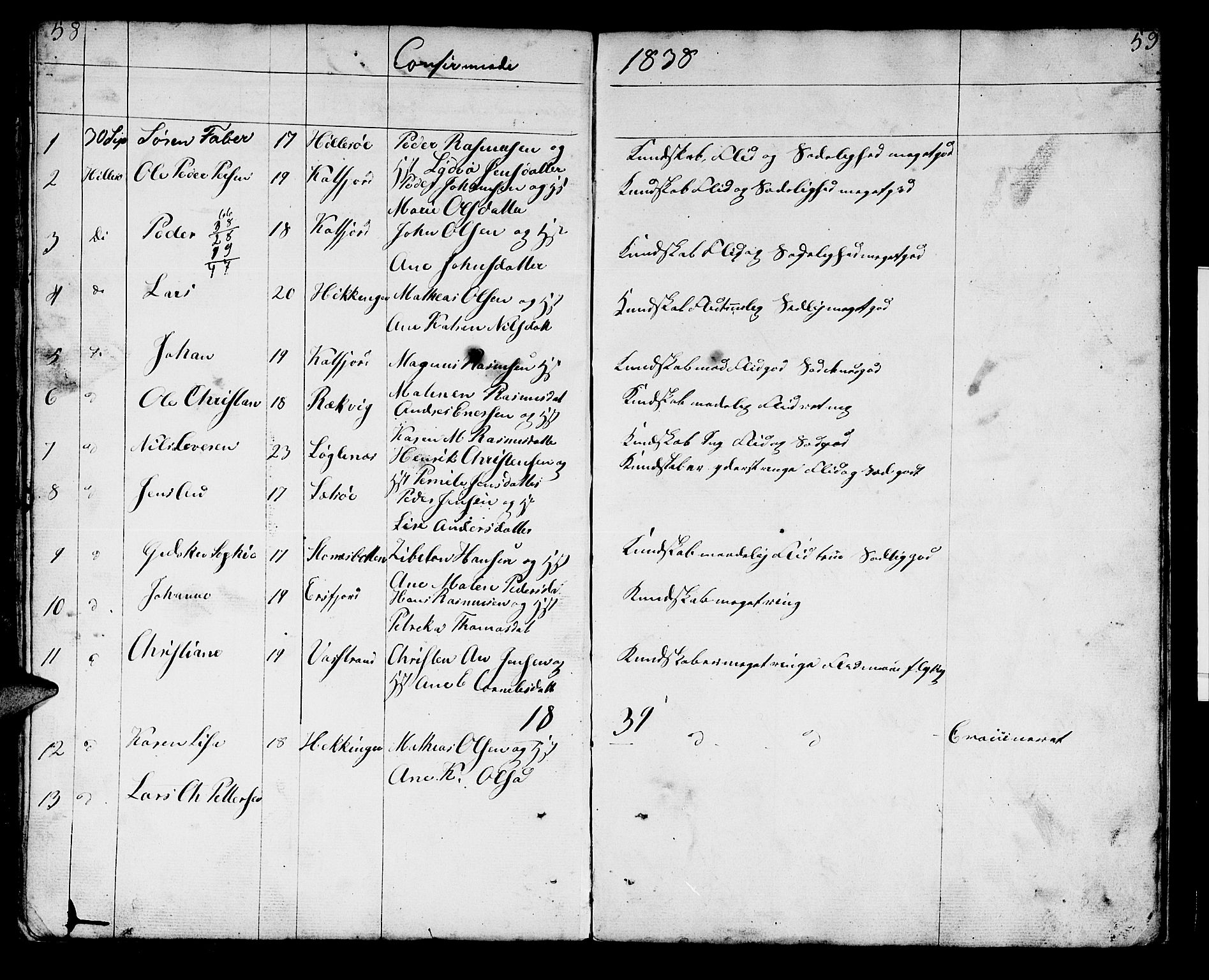 Lenvik sokneprestembete, AV/SATØ-S-1310/H/Ha/Hab/L0018klokker: Parish register (copy) no. 18, 1838-1854, p. 58-59