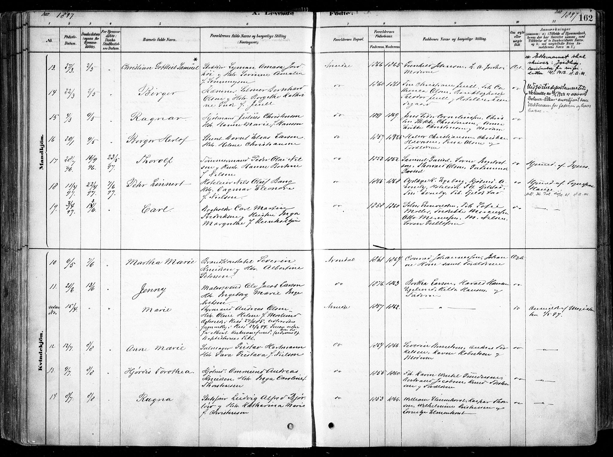 Arendal sokneprestkontor, Trefoldighet, SAK/1111-0040/F/Fa/L0008: Parish register (official) no. A 8, 1878-1899, p. 162