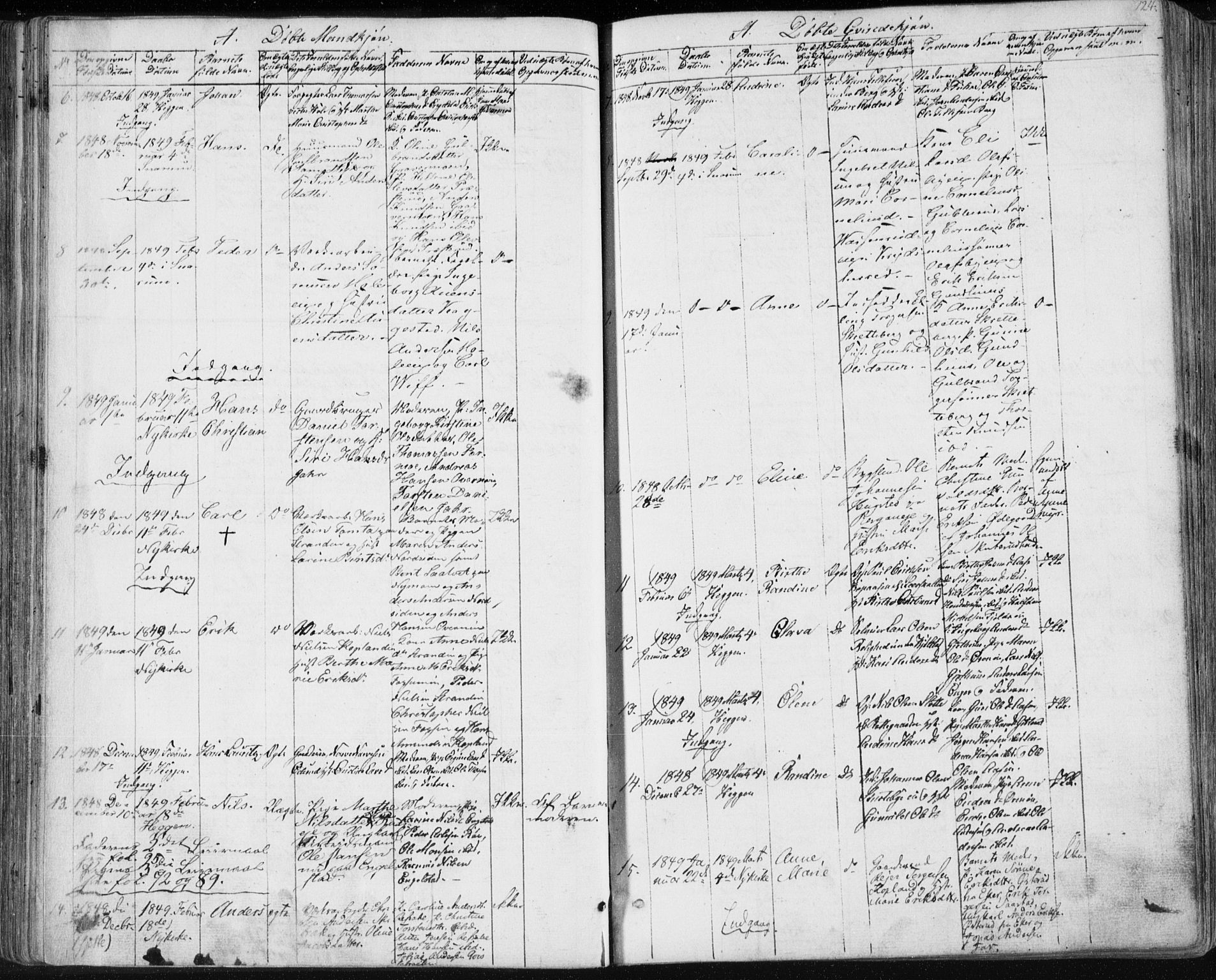 Modum kirkebøker, SAKO/A-234/F/Fa/L0007: Parish register (official) no. 7, 1841-1850, p. 124