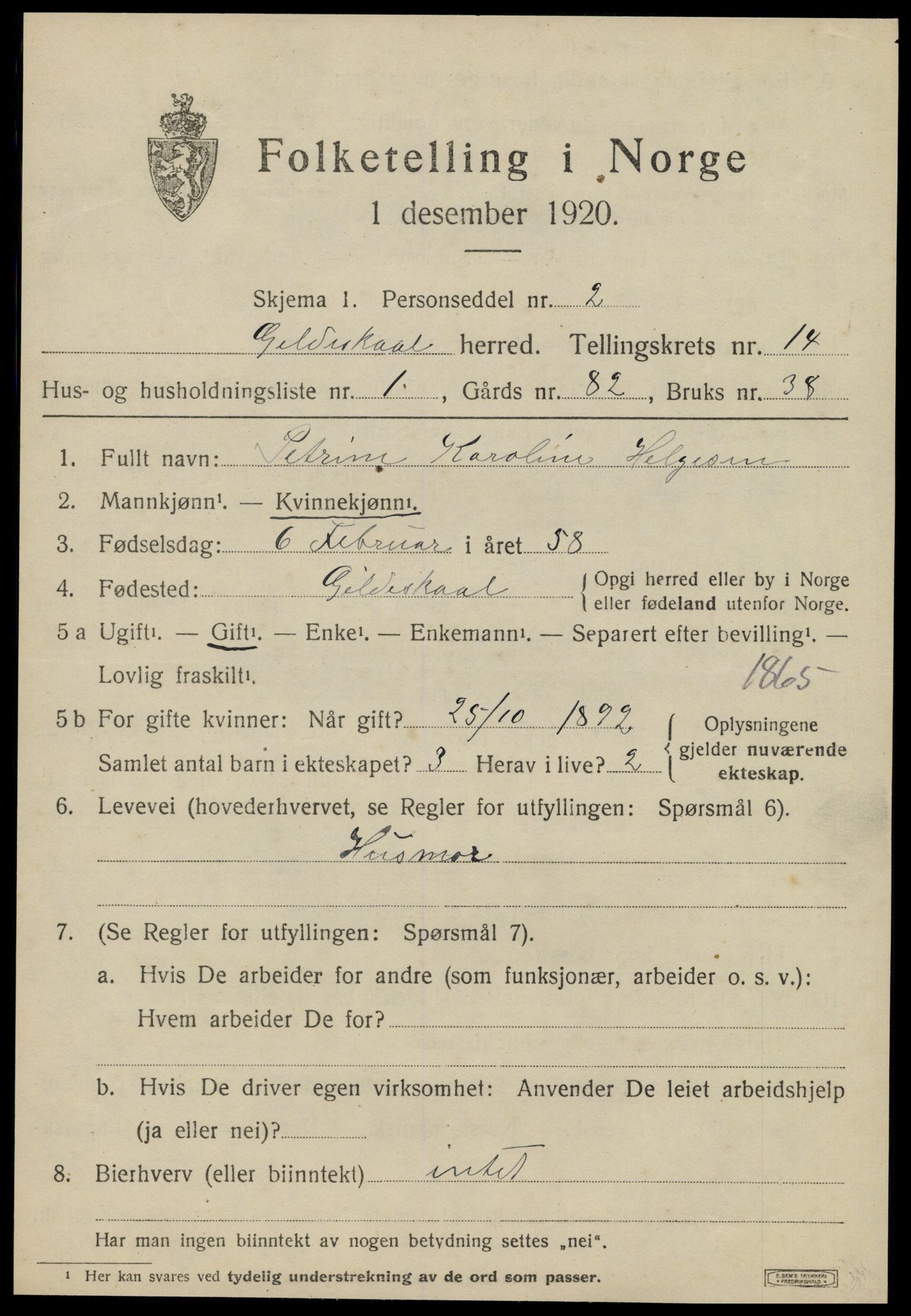 SAT, 1920 census for Gildeskål, 1920, p. 8938