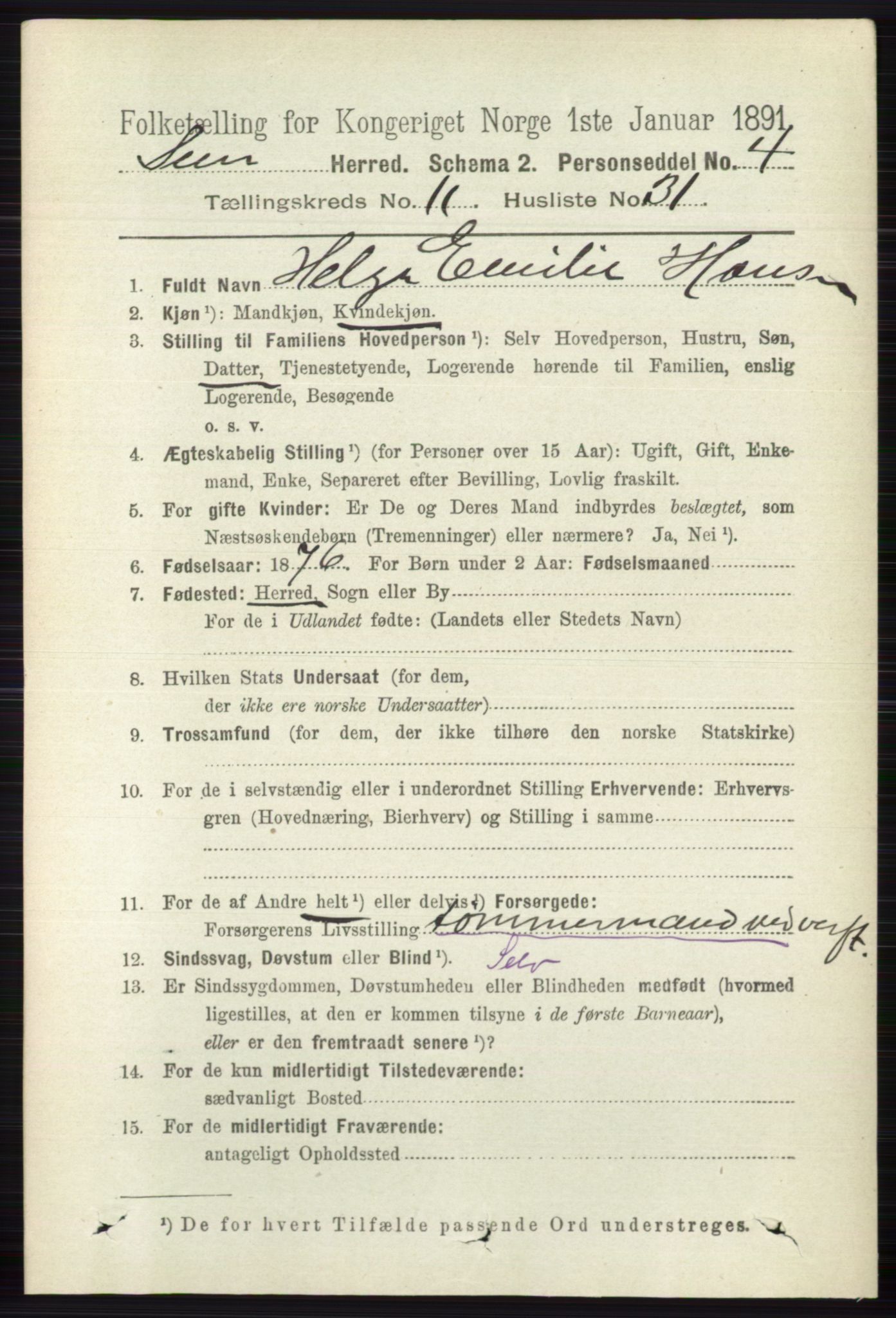 RA, 1891 census for 0721 Sem, 1891, p. 5662