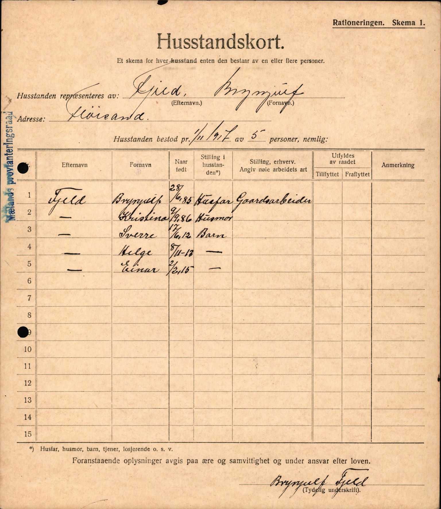 IKAH, Meland kommune, Provianteringsrådet, Husstander per 01.11.1917, 1917-1918, p. 61