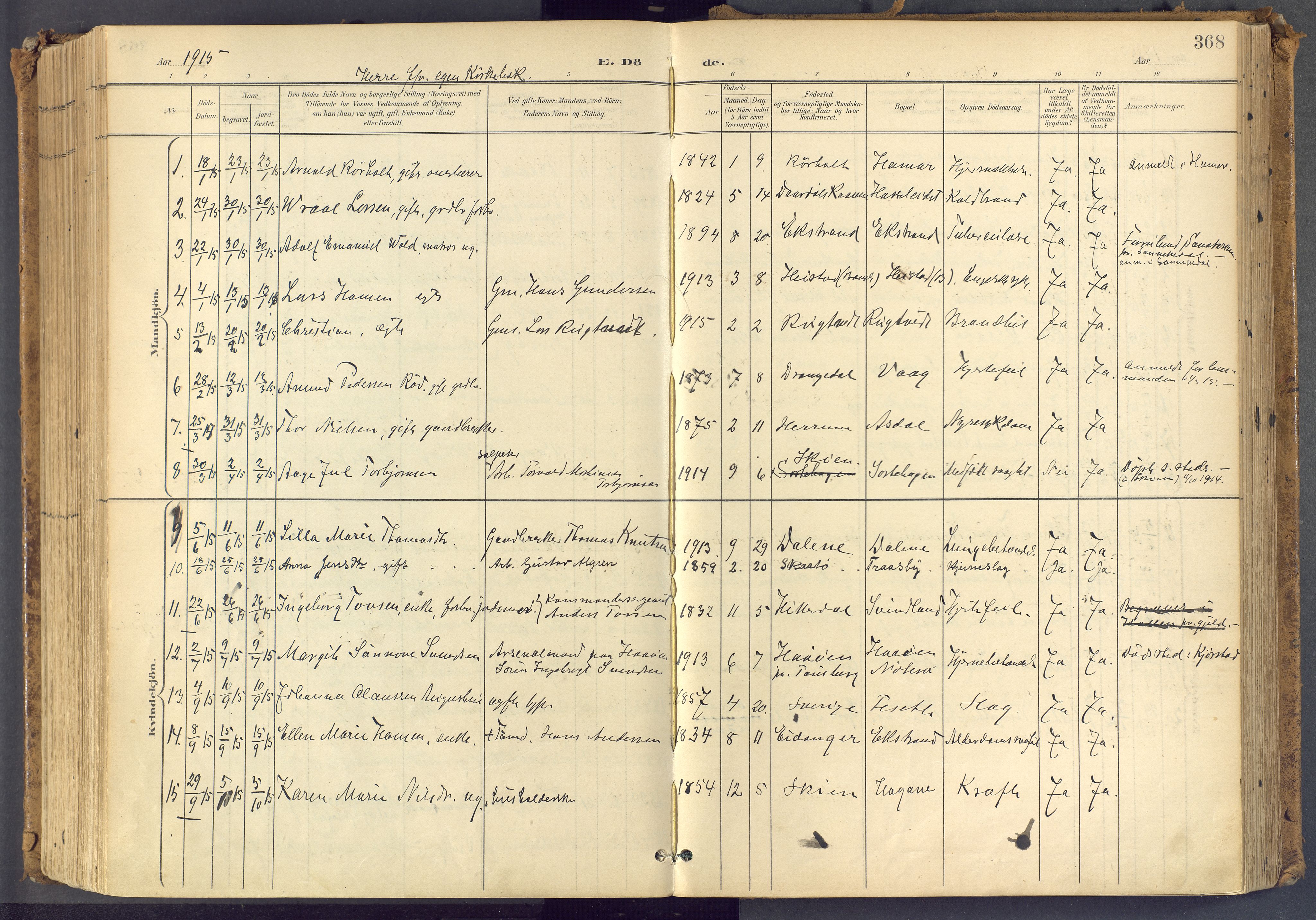 Bamble kirkebøker, SAKO/A-253/F/Fa/L0009: Parish register (official) no. I 9, 1901-1917, p. 368