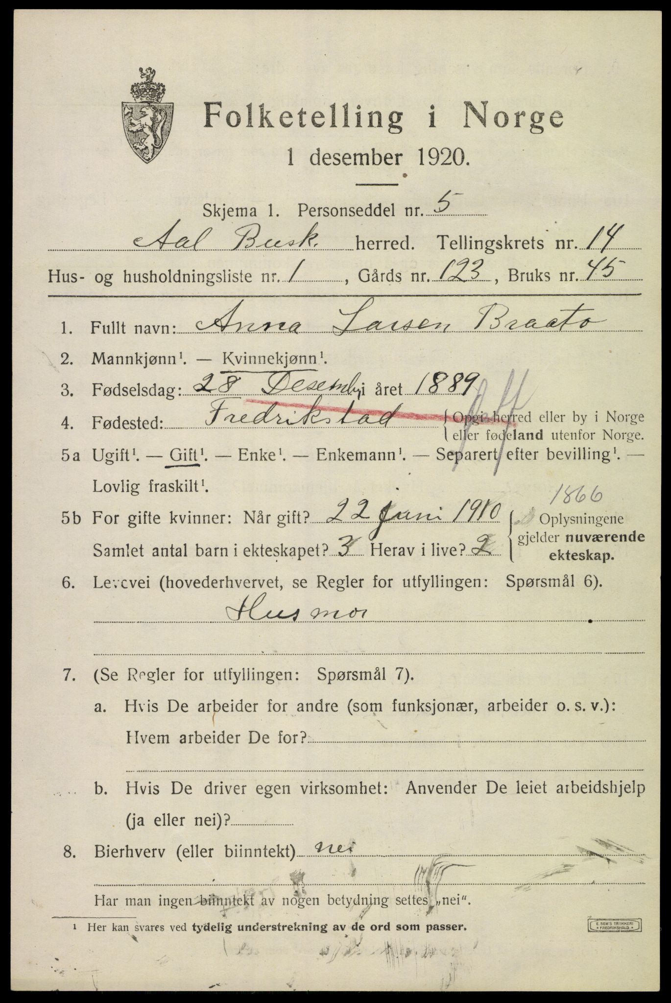 SAKO, 1920 census for Ål, 1920, p. 8074