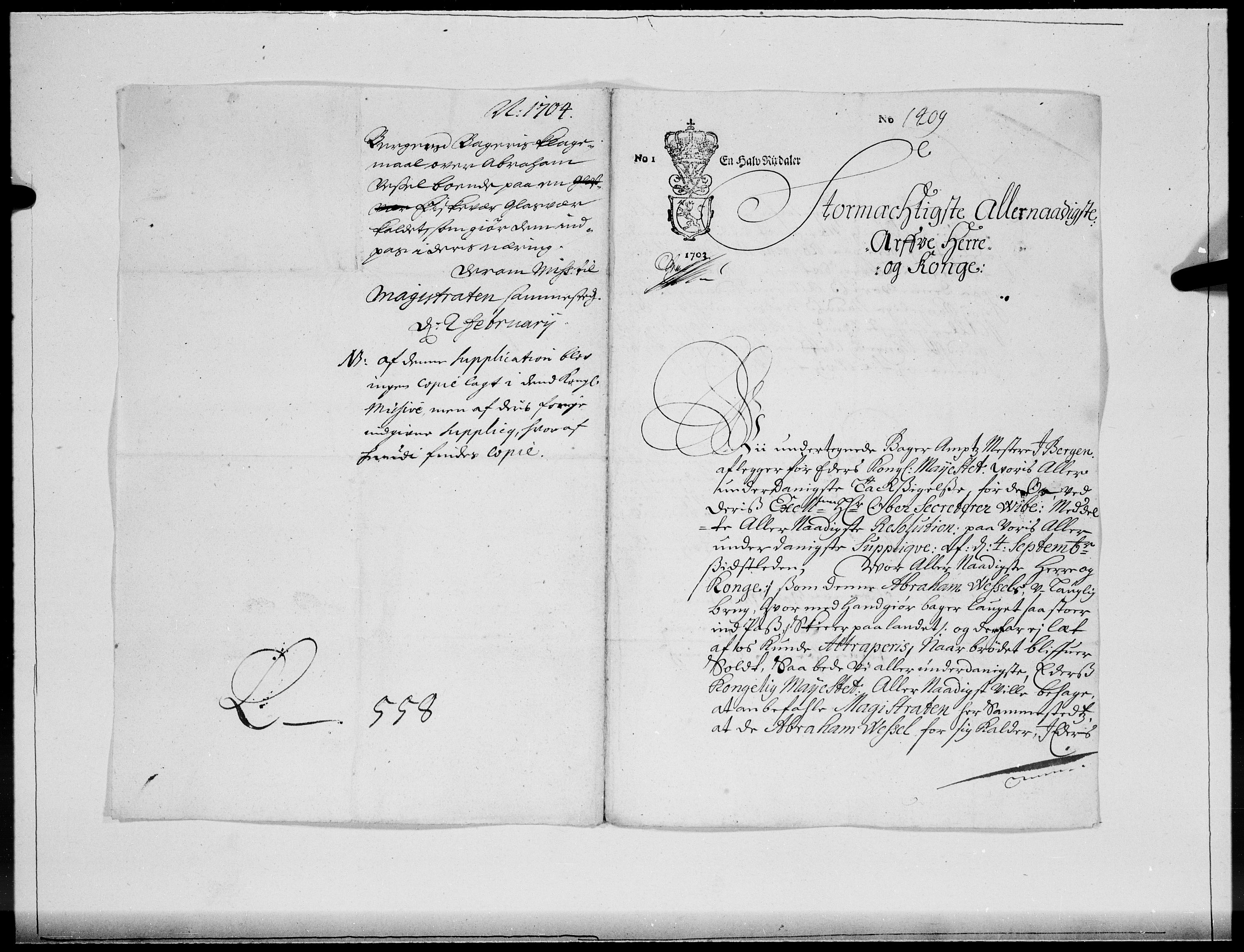 Danske Kanselli 1572-1799, RA/EA-3023/F/Fc/Fcc/Fcca/L0055: Norske innlegg 1572-1799, 1704, p. 38