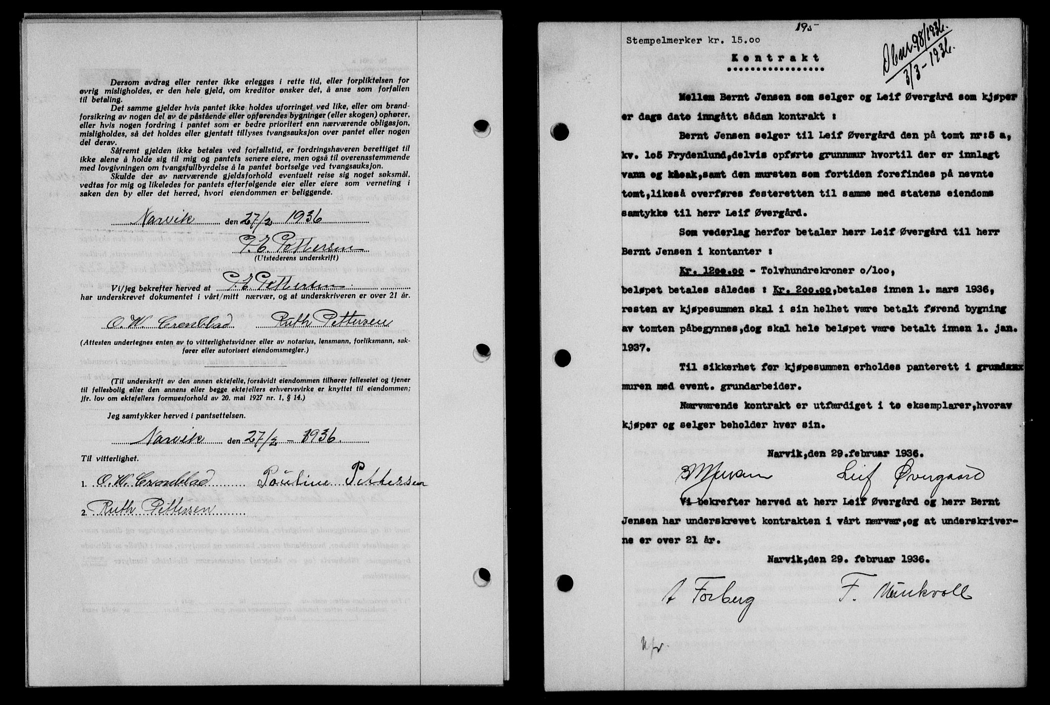 Narvik sorenskriveri, SAT/A-0002/1/2/2C/2Ca/L0011: Mortgage book no. 14, 1935-1937, Deed date: 03.03.1936