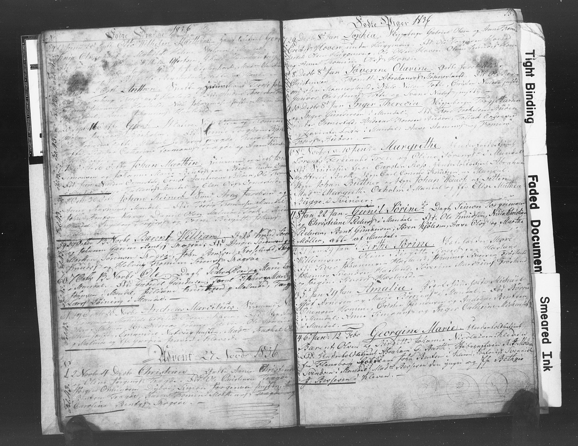 Mandal sokneprestkontor, SAK/1111-0030/F/Fb/Fba/L0003: Parish register (copy) no. B 1C, 1834-1838, p. 15