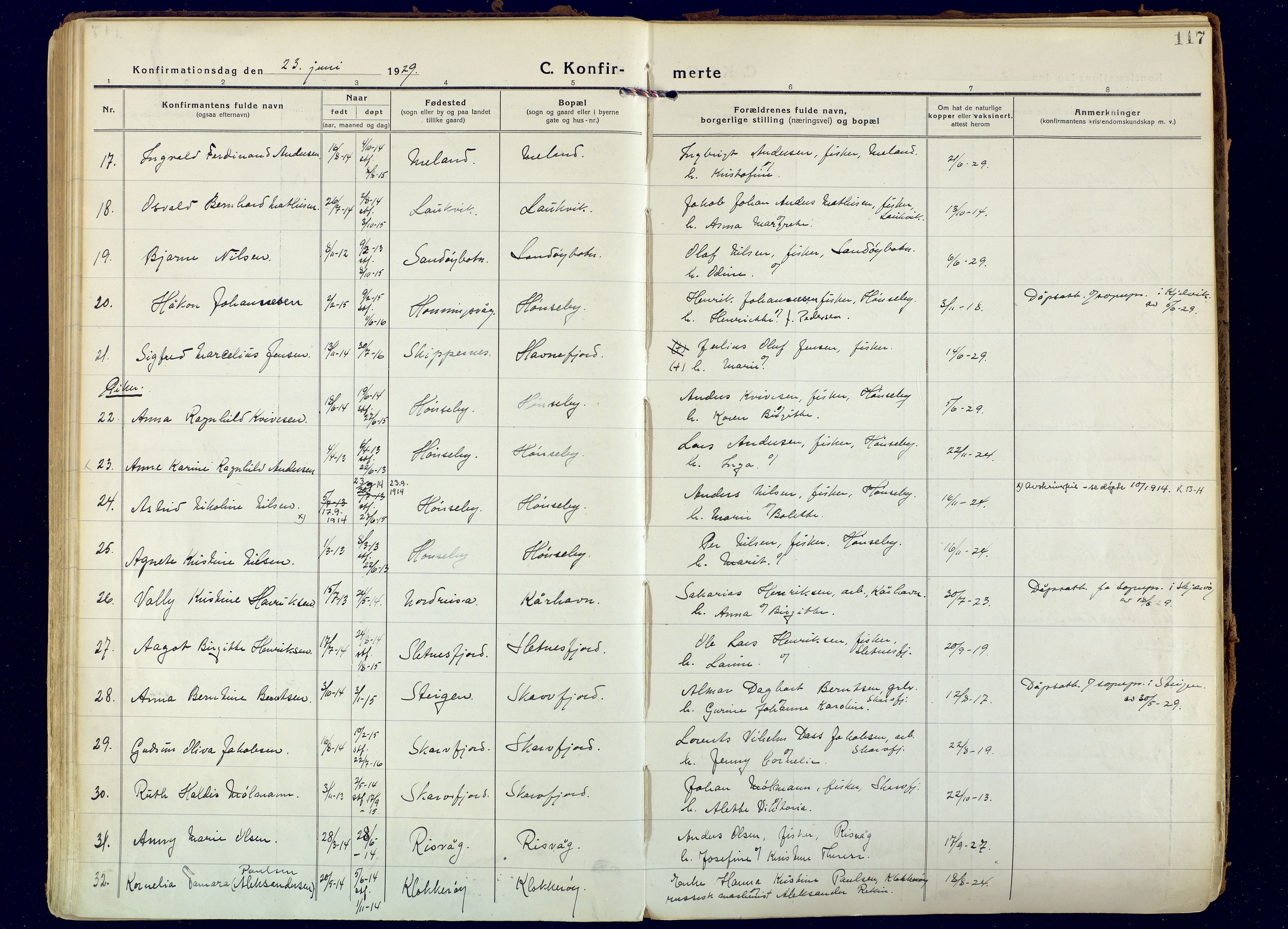 Hammerfest sokneprestkontor, AV/SATØ-S-1347/H/Ha/L0018.kirke: Parish register (official) no. 18, 1918-1933, p. 117