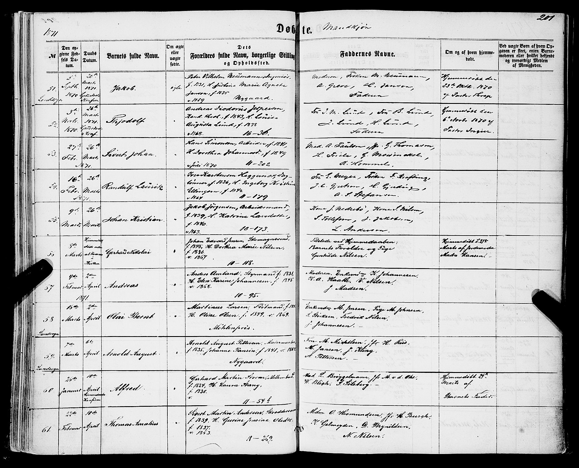 Domkirken sokneprestembete, AV/SAB-A-74801/H/Haa/L0021: Parish register (official) no. B 4, 1859-1871, p. 201