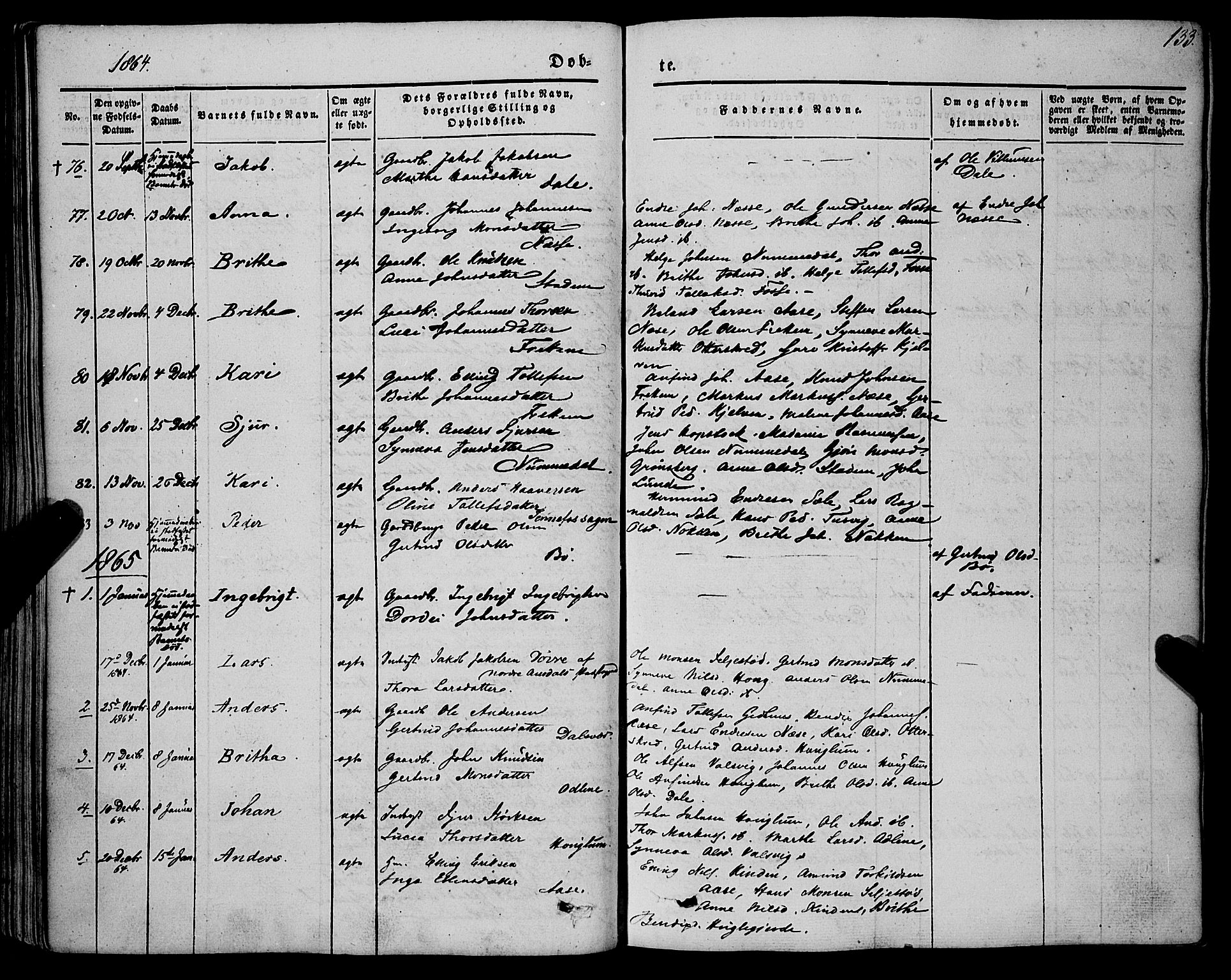 Vik sokneprestembete, AV/SAB-A-81501/H/Haa/Haaa/L0008: Parish register (official) no. A 8, 1846-1865, p. 133