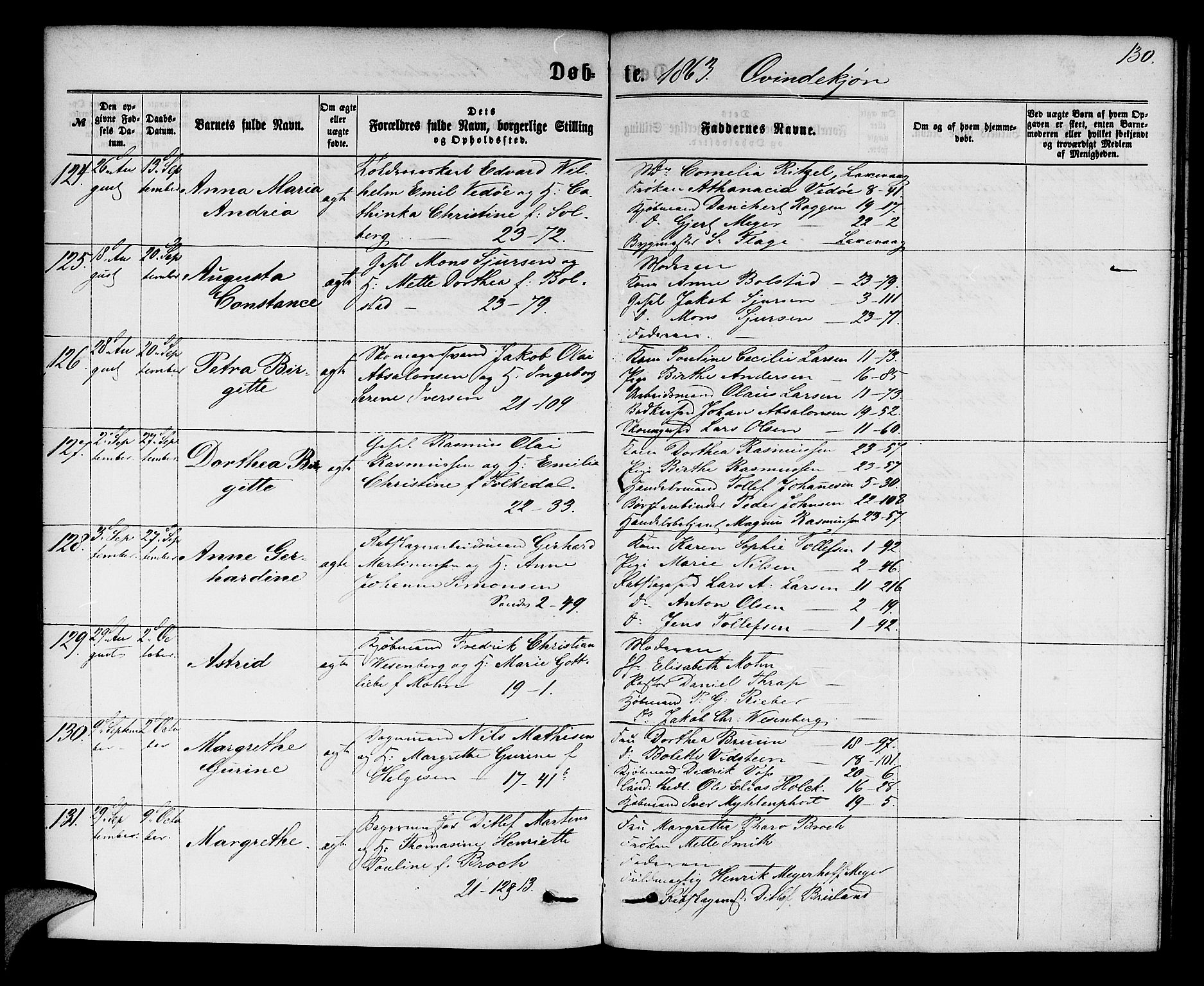 Korskirken sokneprestembete, AV/SAB-A-76101/H/Hab: Parish register (copy) no. B 5, 1863-1868, p. 130