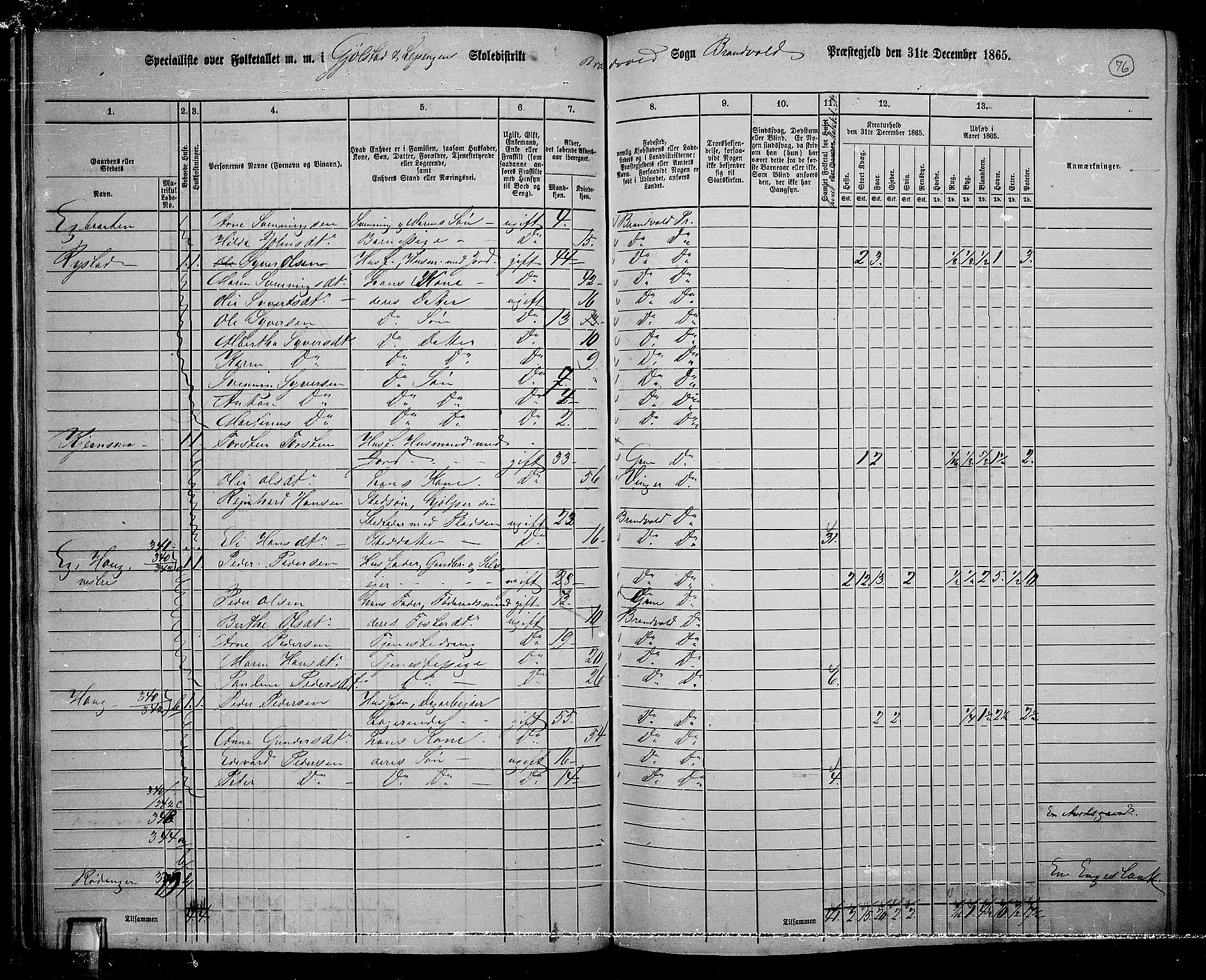 RA, 1865 census for Brandval, 1865, p. 67