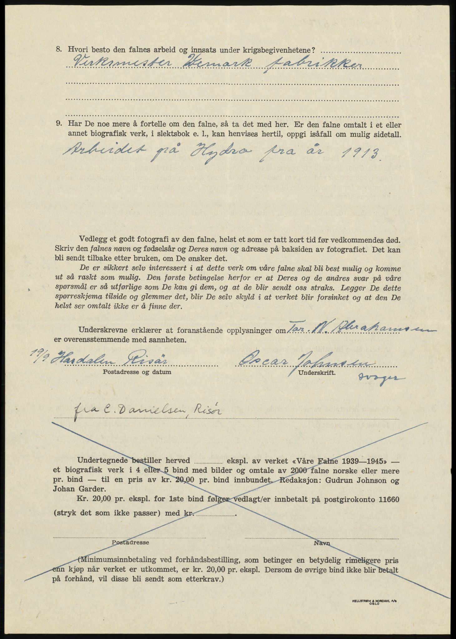 Sosialdepartementet, Våre Falne, RA/S-1708/E/Ee/L0025: Personmapper: Abelsen 01 - Amundsen, H. 65, 1945-1951, p. 358