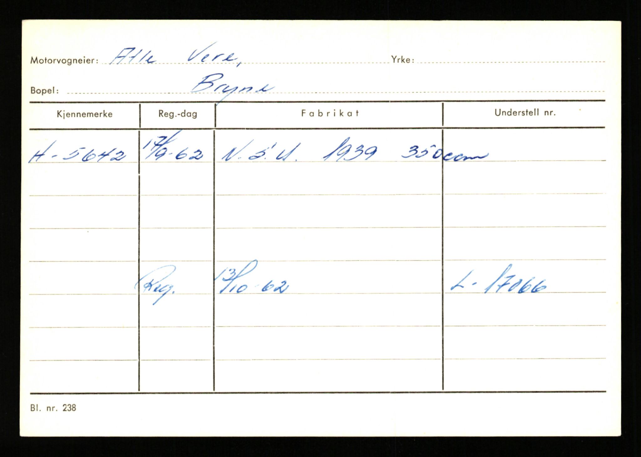 Stavanger trafikkstasjon, SAST/A-101942/0/G/L0001: Registreringsnummer: 0 - 5782, 1930-1971, p. 3327