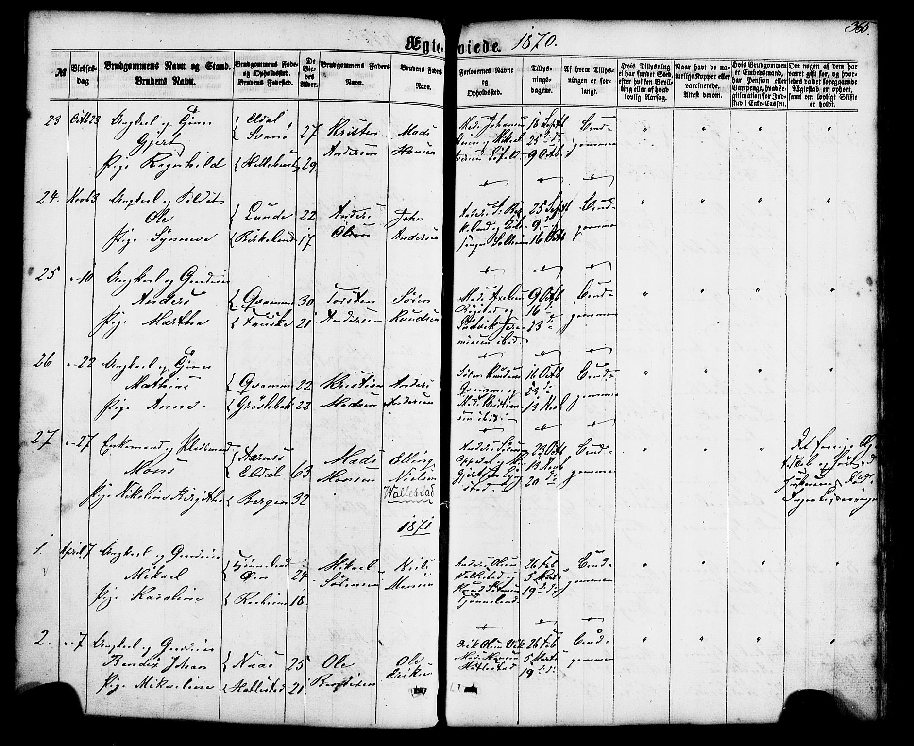 Gaular sokneprestembete, AV/SAB-A-80001/H/Haa: Parish register (official) no. A 5, 1860-1881, p. 365