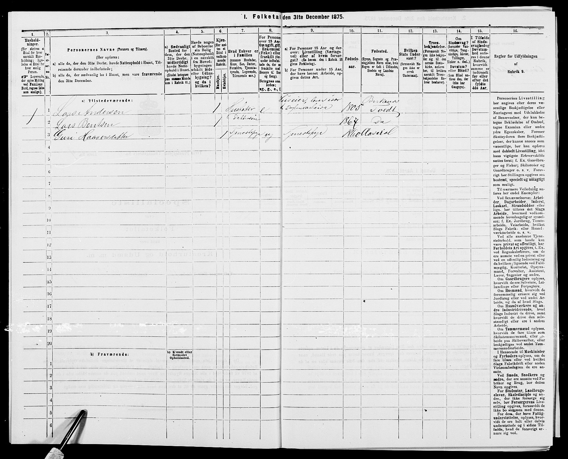 SAK, 1875 census for 1013P Tveit, 1875, p. 774