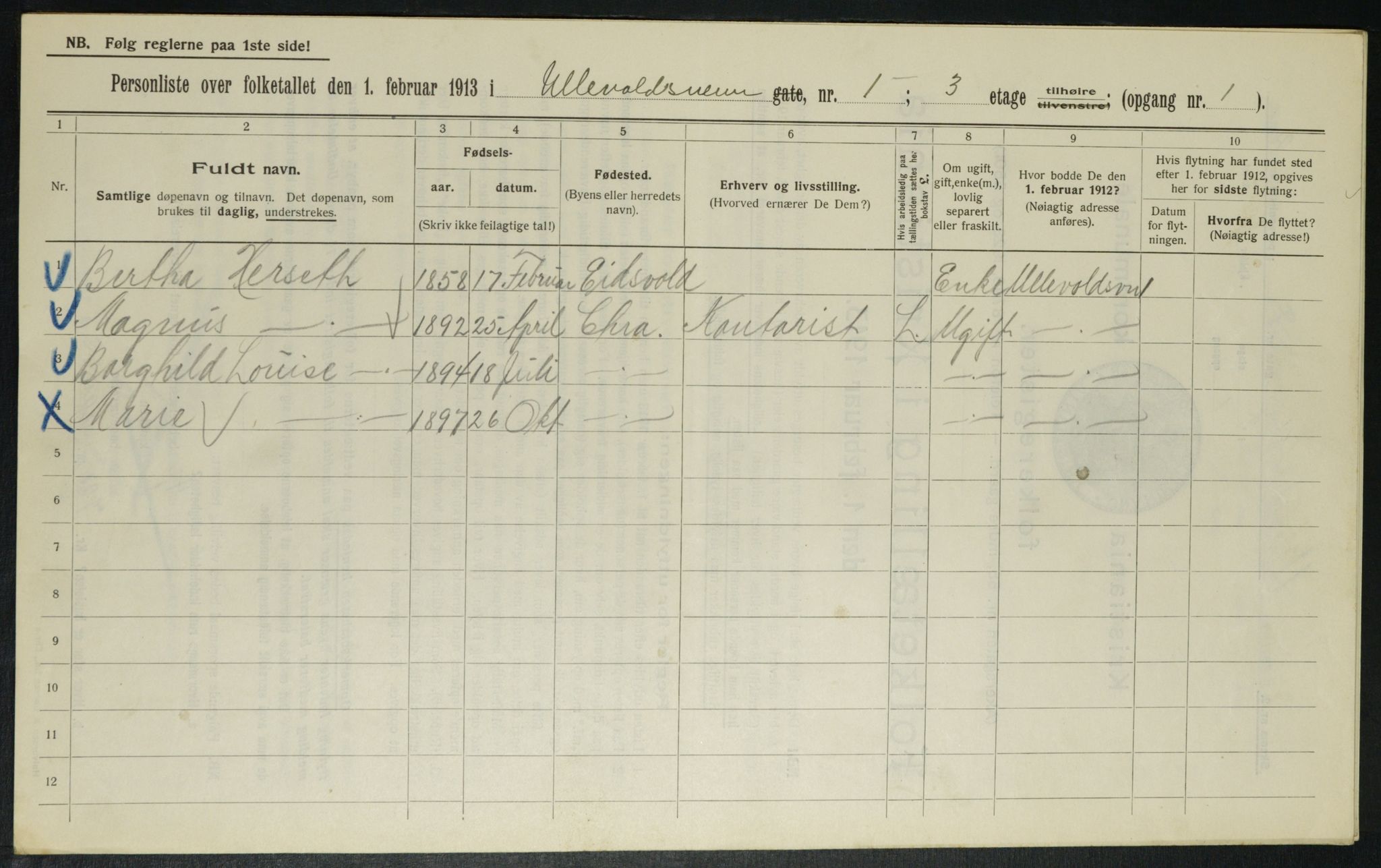 OBA, Municipal Census 1913 for Kristiania, 1913, p. 118792