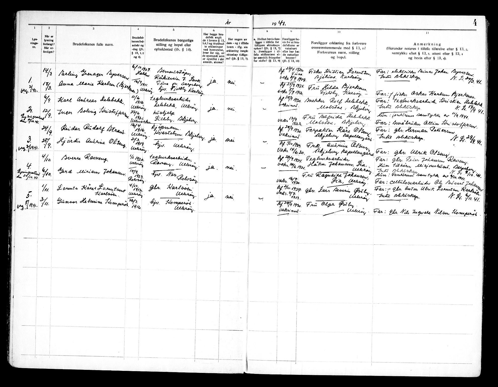 Skjeberg prestekontor Kirkebøker, AV/SAO-A-10923/H/Ha/L0004: Banns register no. I 4, 1938-1970, p. 4