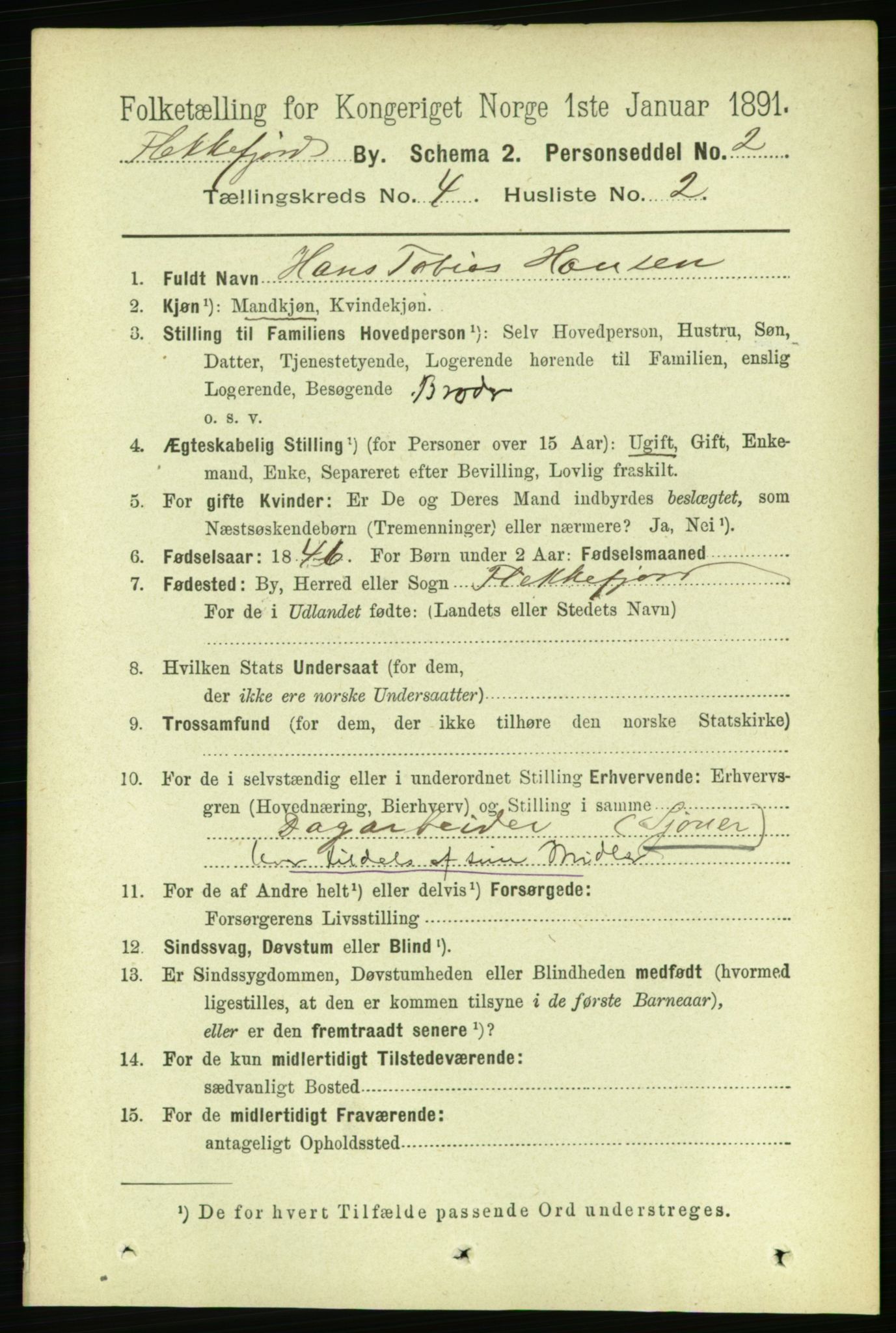 RA, 1891 census for 1004 Flekkefjord, 1891, p. 1028