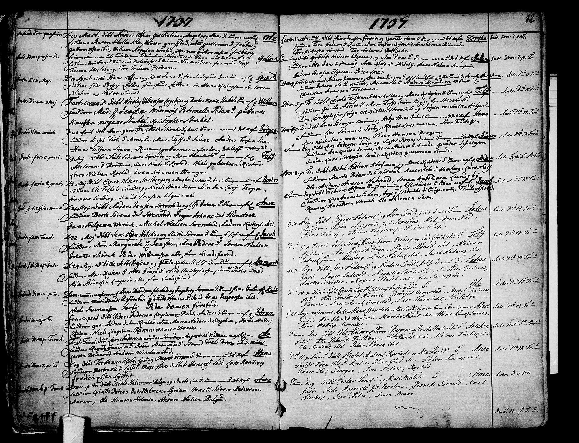Sandar kirkebøker, SAKO/A-243/F/Fa/L0002: Parish register (official) no. 2, 1733-1788, p. 12