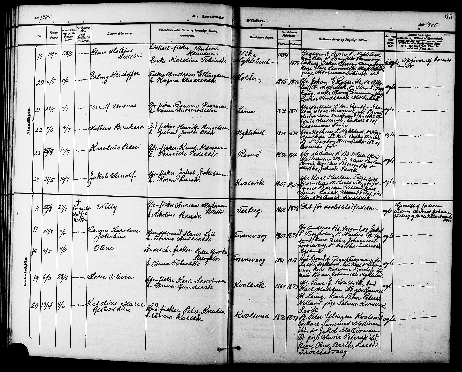 Ministerialprotokoller, klokkerbøker og fødselsregistre - Møre og Romsdal, SAT/A-1454/507/L0082: Parish register (copy) no. 507C05, 1896-1914, p. 65