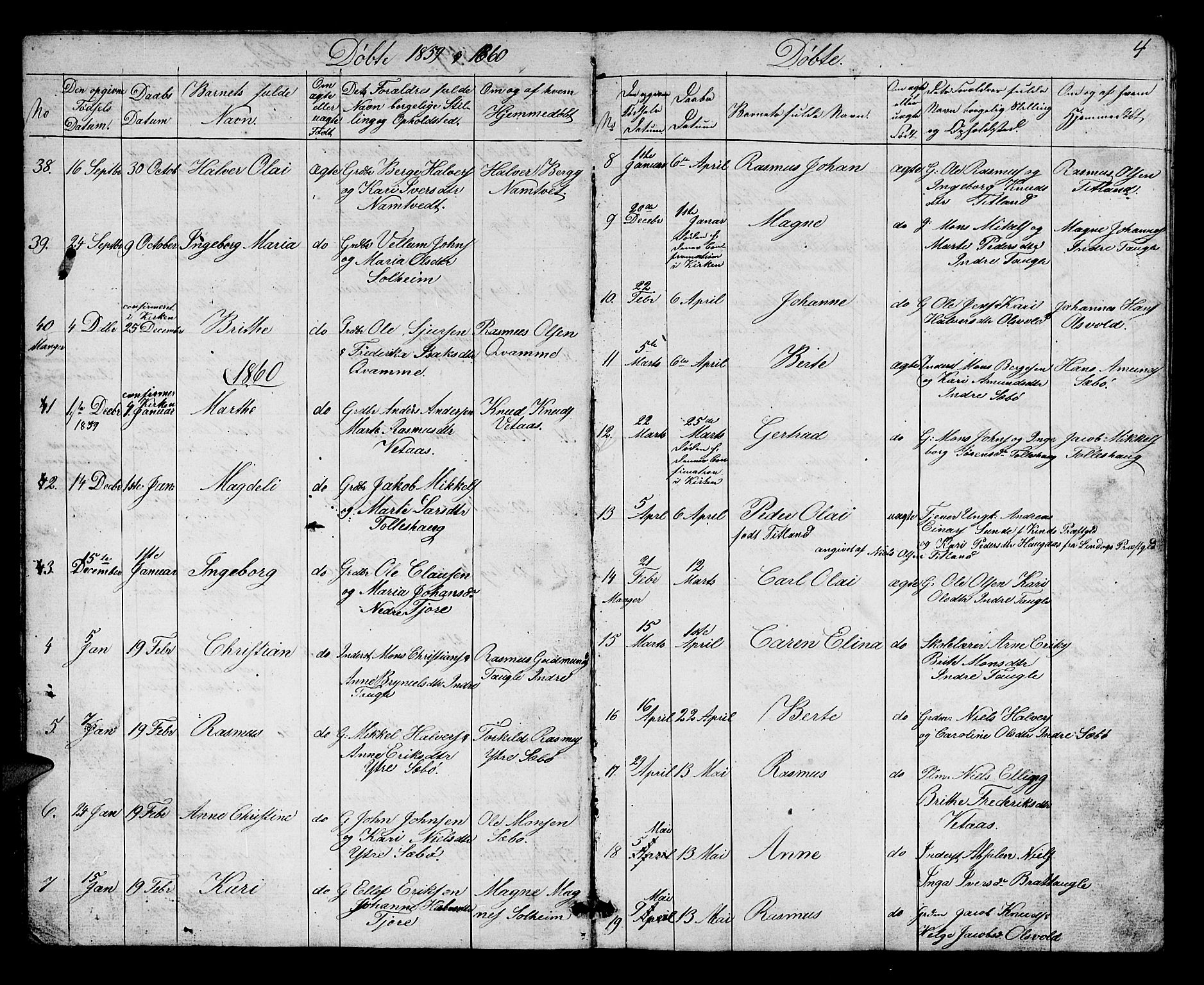 Manger sokneprestembete, SAB/A-76801/H/Hab: Parish register (copy) no. D 1, 1859-1882, p. 4