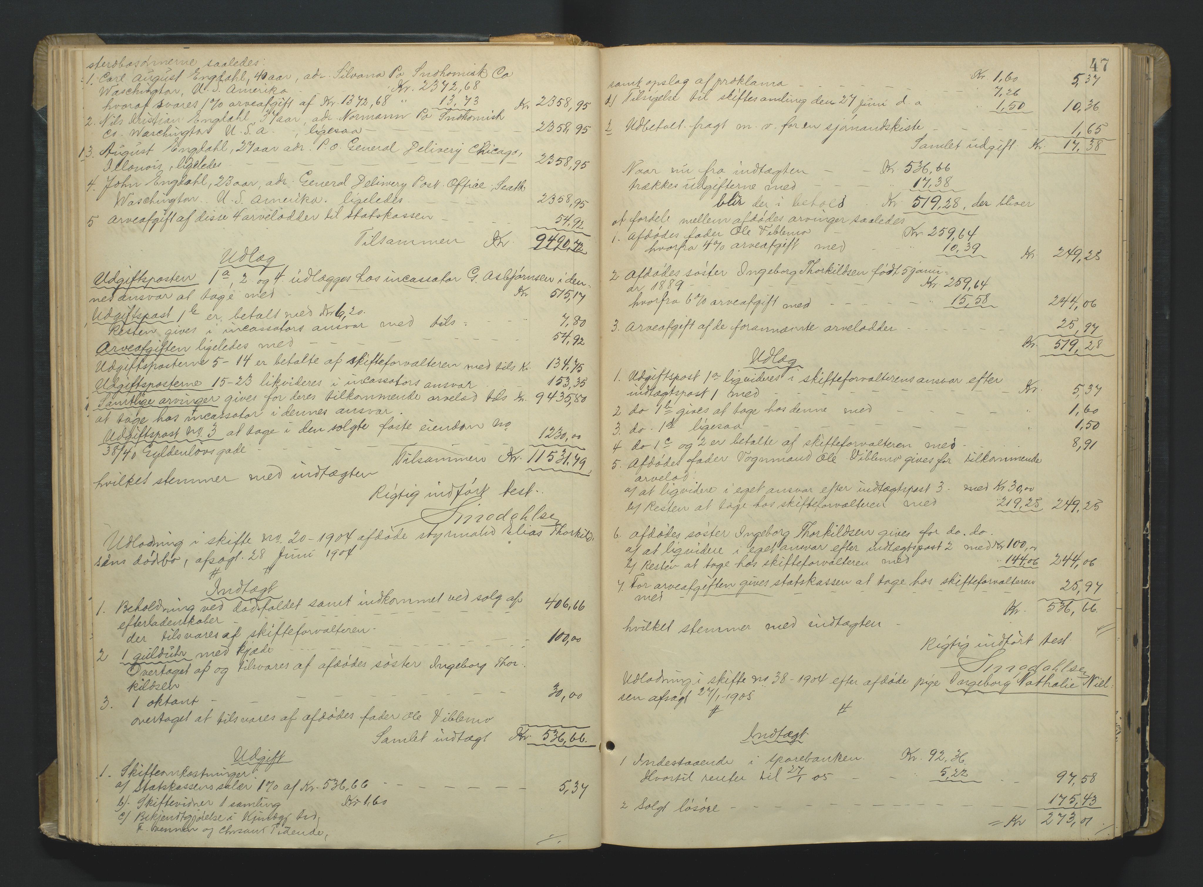 Kristiansand byrett, AV/SAK-1223-0001/H/Hc/L0060: Skifteutlodningsprotokoll nr. 6, med register, 1903-1916, p. 47
