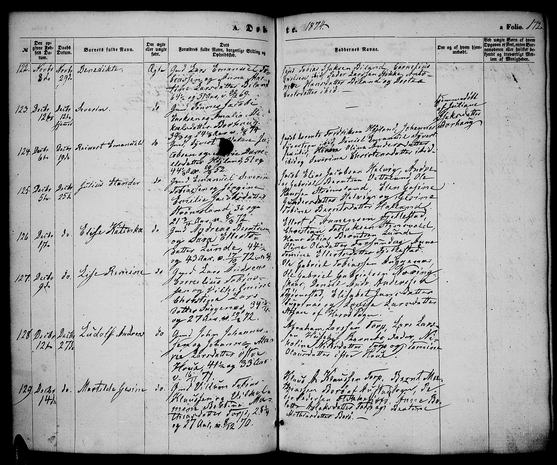 Lista sokneprestkontor, AV/SAK-1111-0027/F/Fb/L0003: Parish register (copy) no. B 3, 1862-1877, p. 172