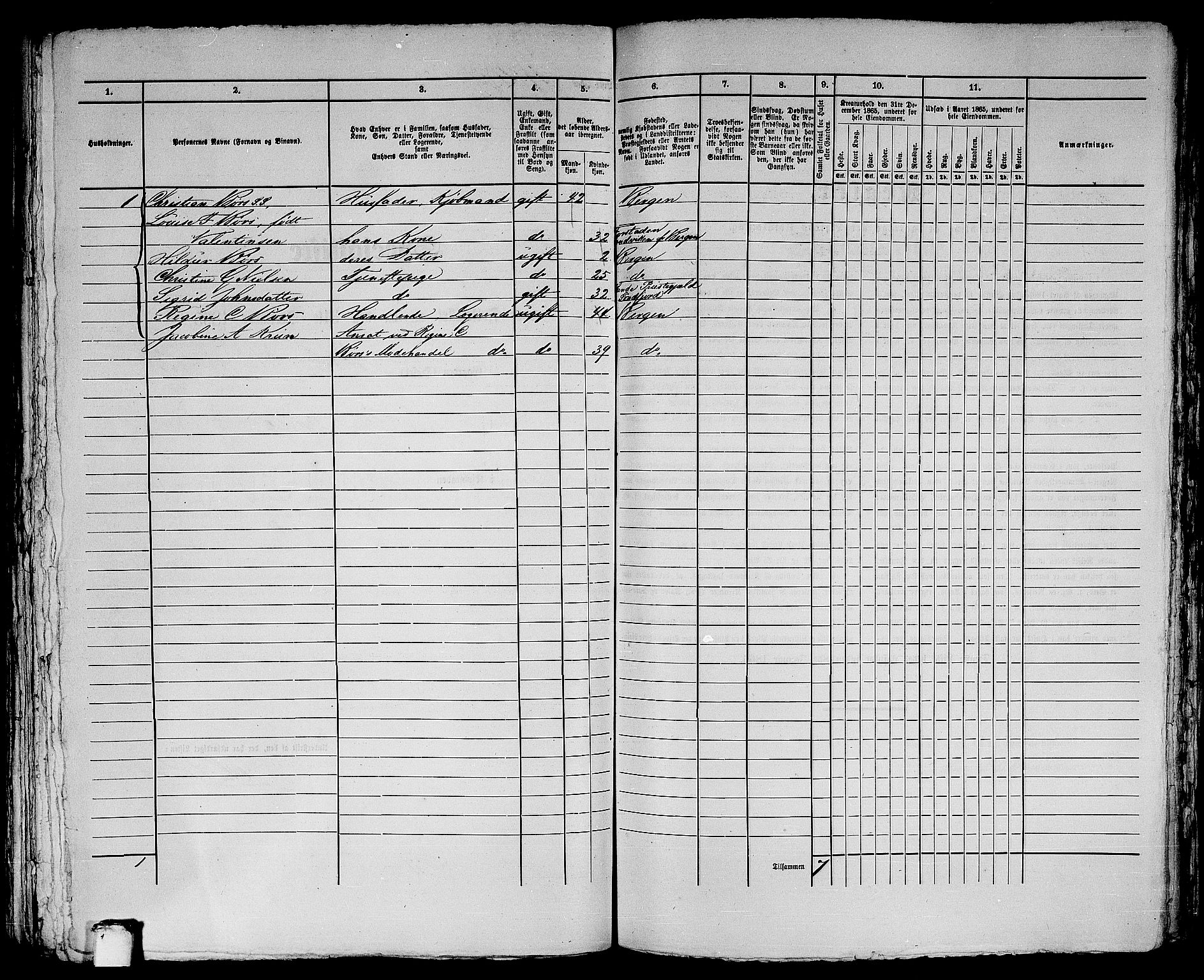 RA, 1865 census for Bergen, 1865, p. 2911