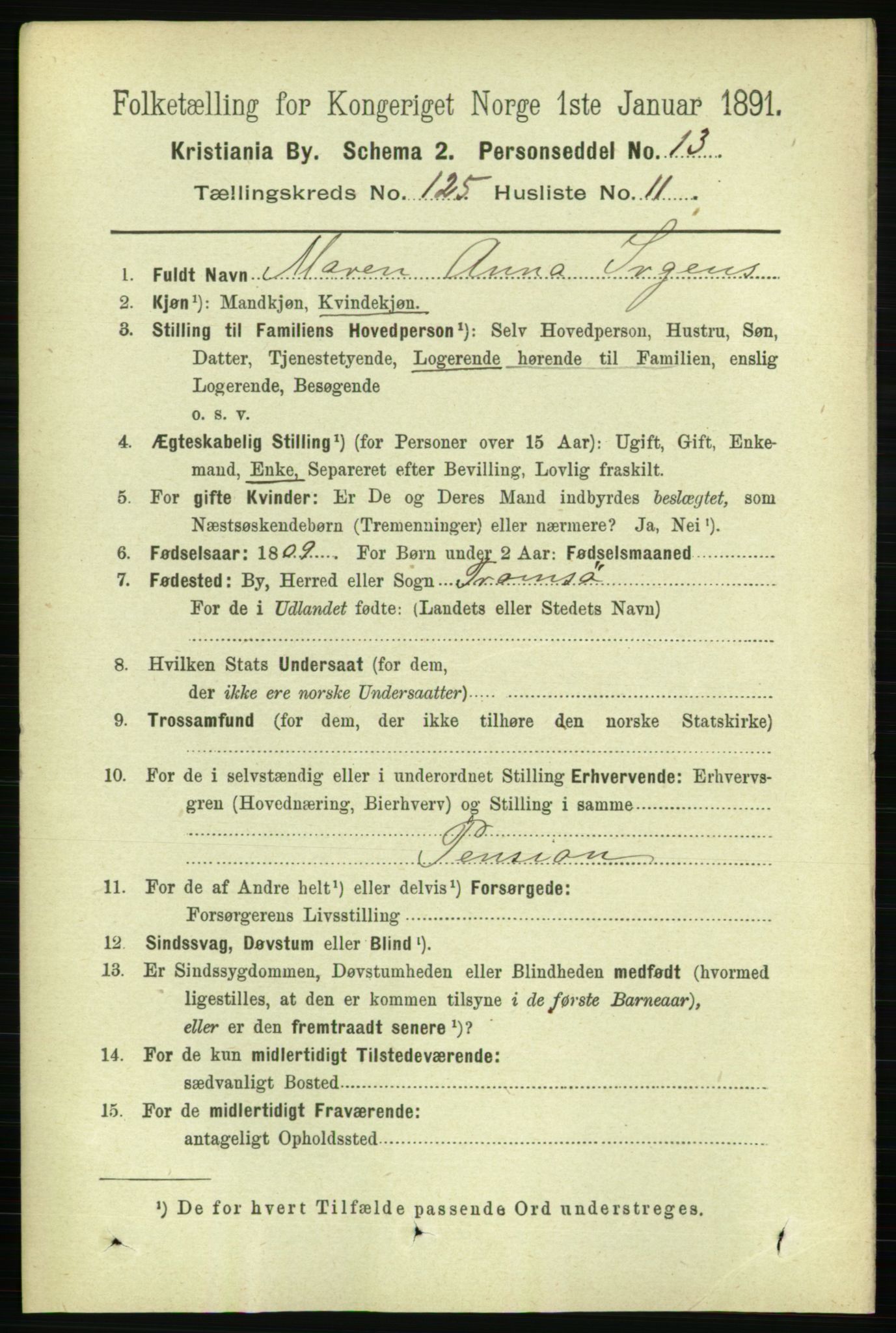 RA, 1891 census for 0301 Kristiania, 1891, p. 66993