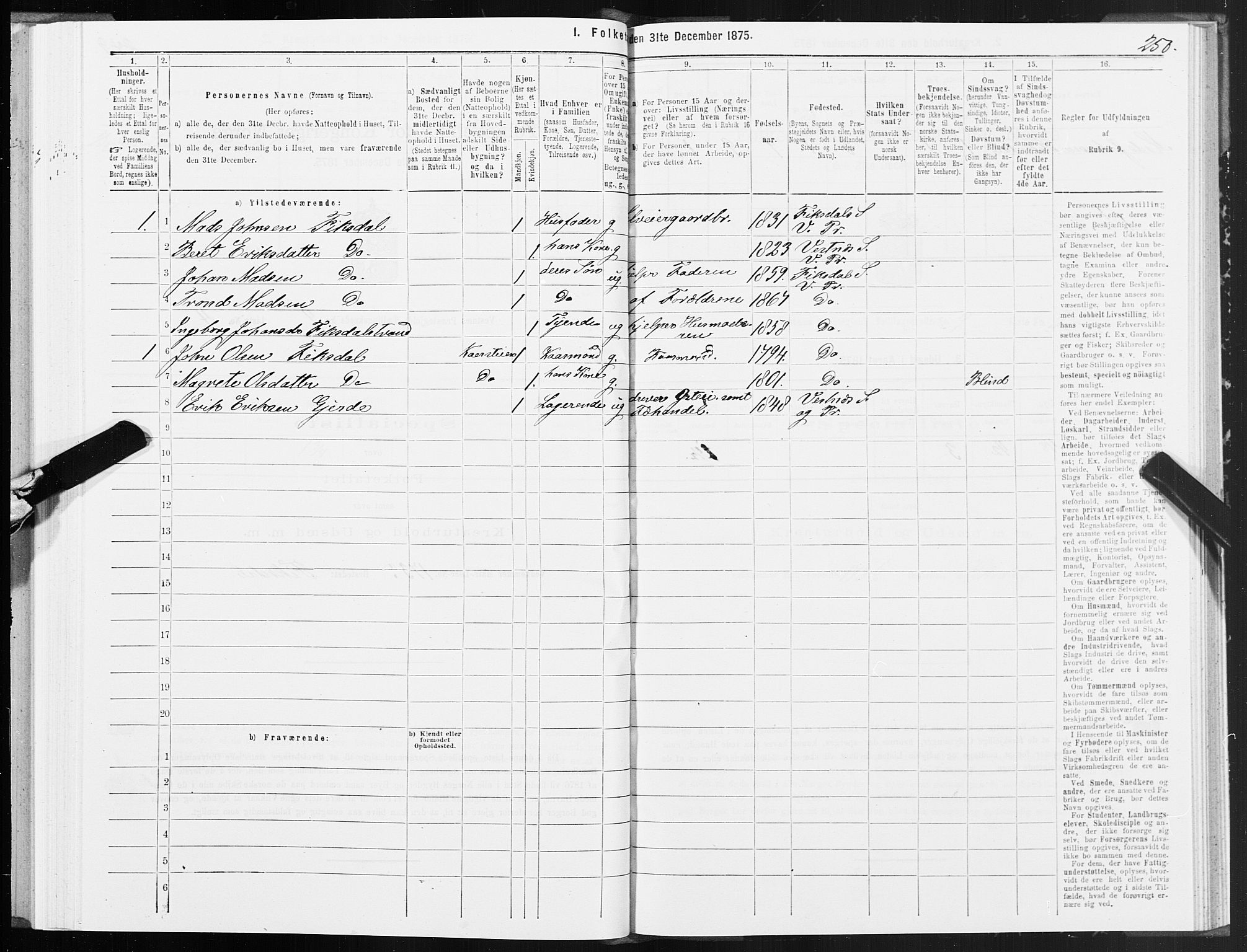 SAT, 1875 census for 1535P Vestnes, 1875, p. 3250