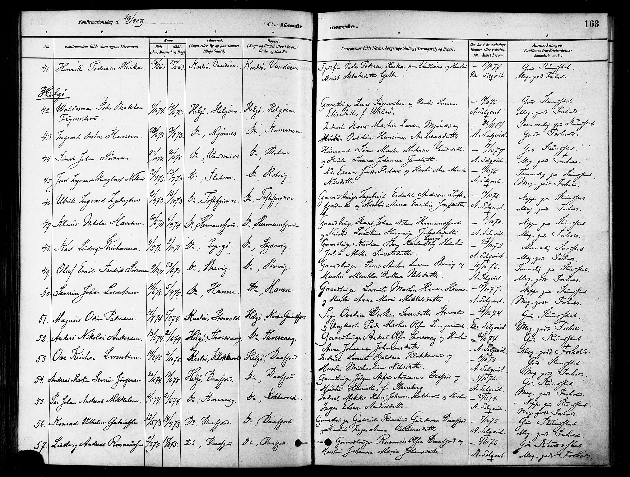 Karlsøy sokneprestembete, SATØ/S-1299/H/Ha/Haa/L0006kirke: Parish register (official) no. 6, 1879-1890, p. 163