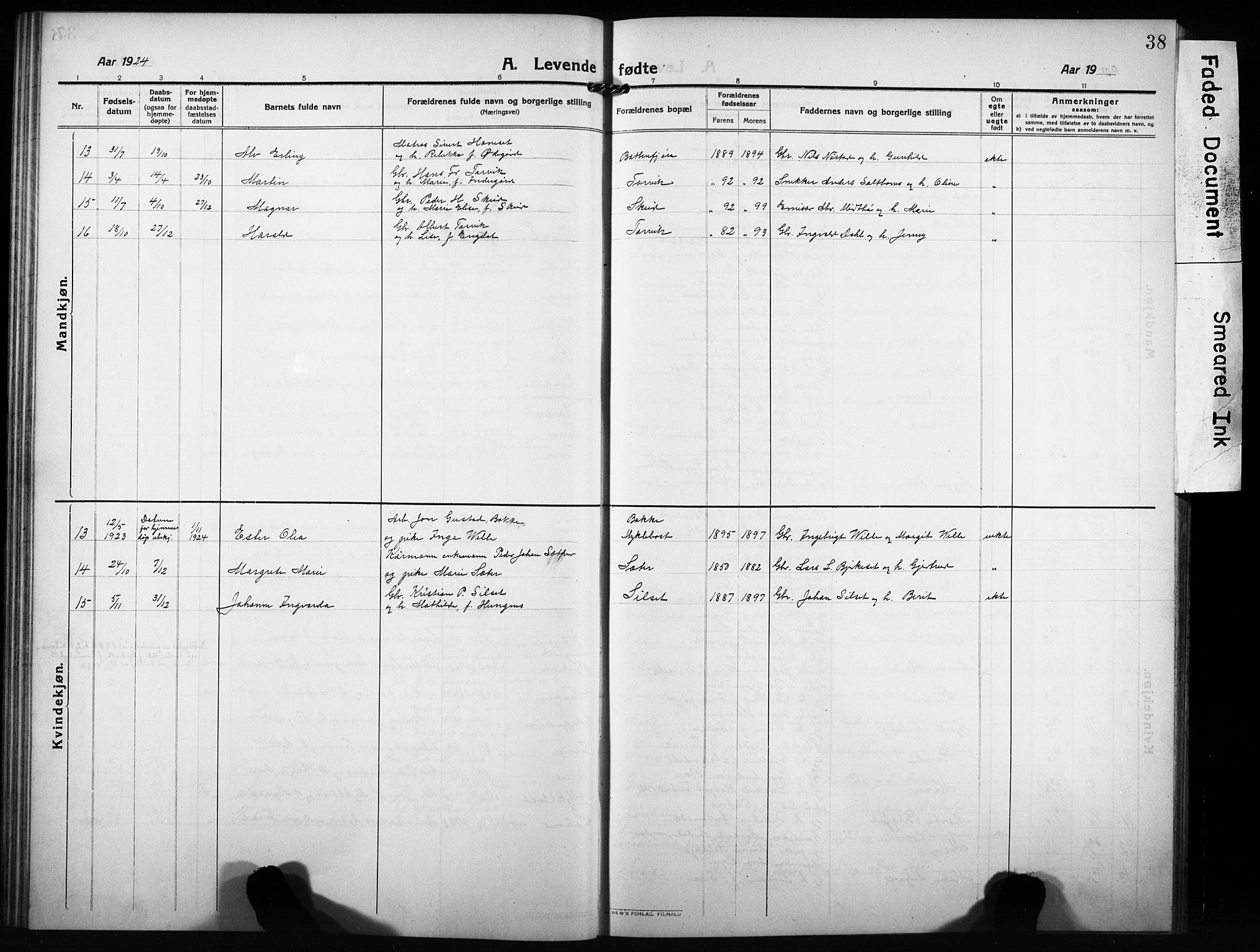 Ministerialprotokoller, klokkerbøker og fødselsregistre - Møre og Romsdal, AV/SAT-A-1454/584/L0970: Parish register (copy) no. 584C03, 1912-1932, p. 38