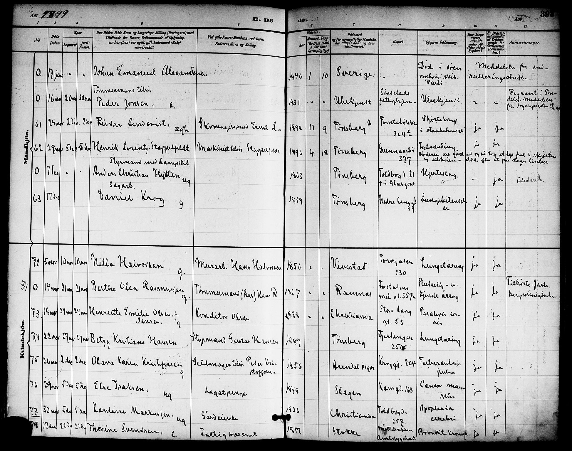 Tønsberg kirkebøker, AV/SAKO-A-330/F/Fa/L0012: Parish register (official) no. I 12, 1891-1899, p. 393