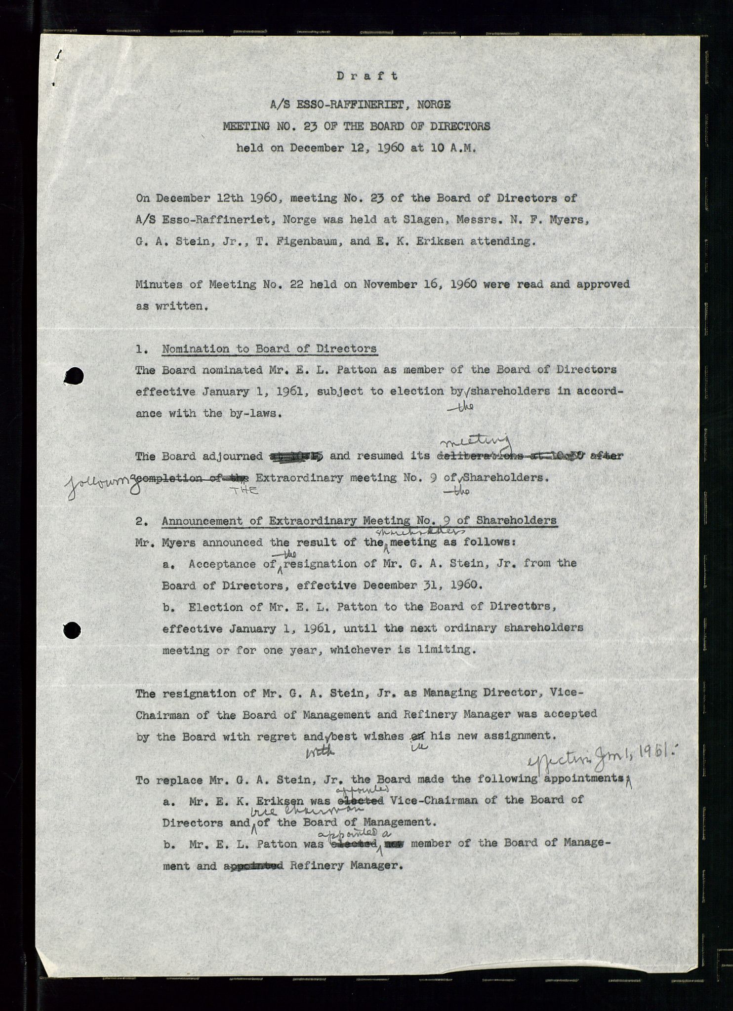 PA 1537 - A/S Essoraffineriet Norge, AV/SAST-A-101957/A/Aa/L0001/0001: Styremøter / Styremøter, board meetings, 1959-1961, p. 84