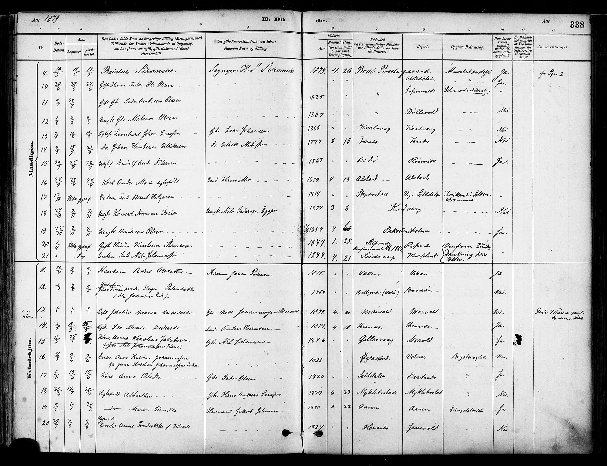 Ministerialprotokoller, klokkerbøker og fødselsregistre - Nordland, SAT/A-1459/802/L0054: Parish register (official) no. 802A01, 1879-1893, p. 338