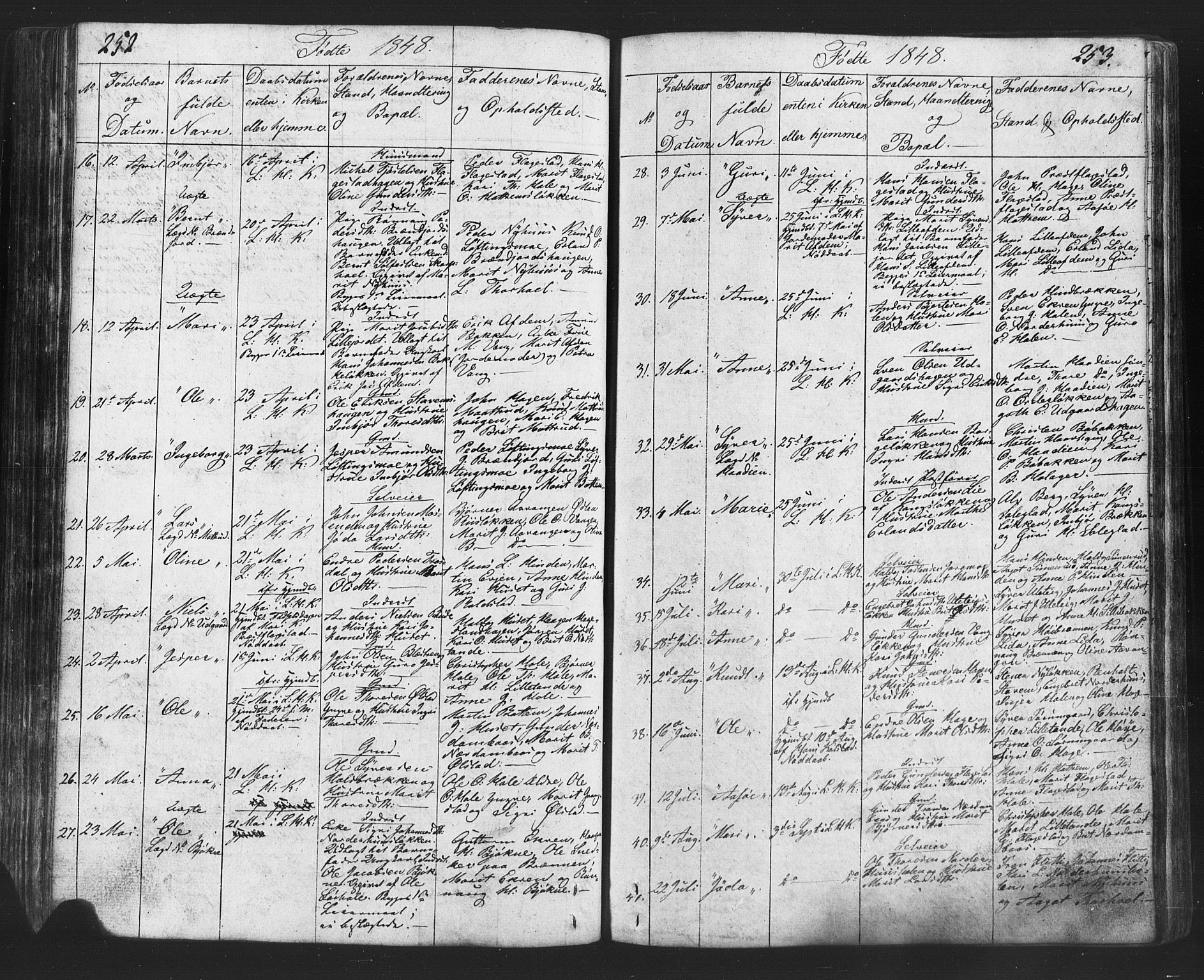 Lesja prestekontor, SAH/PREST-068/H/Ha/Hab/L0002: Parish register (copy) no. 2, 1832-1850, p. 252-253