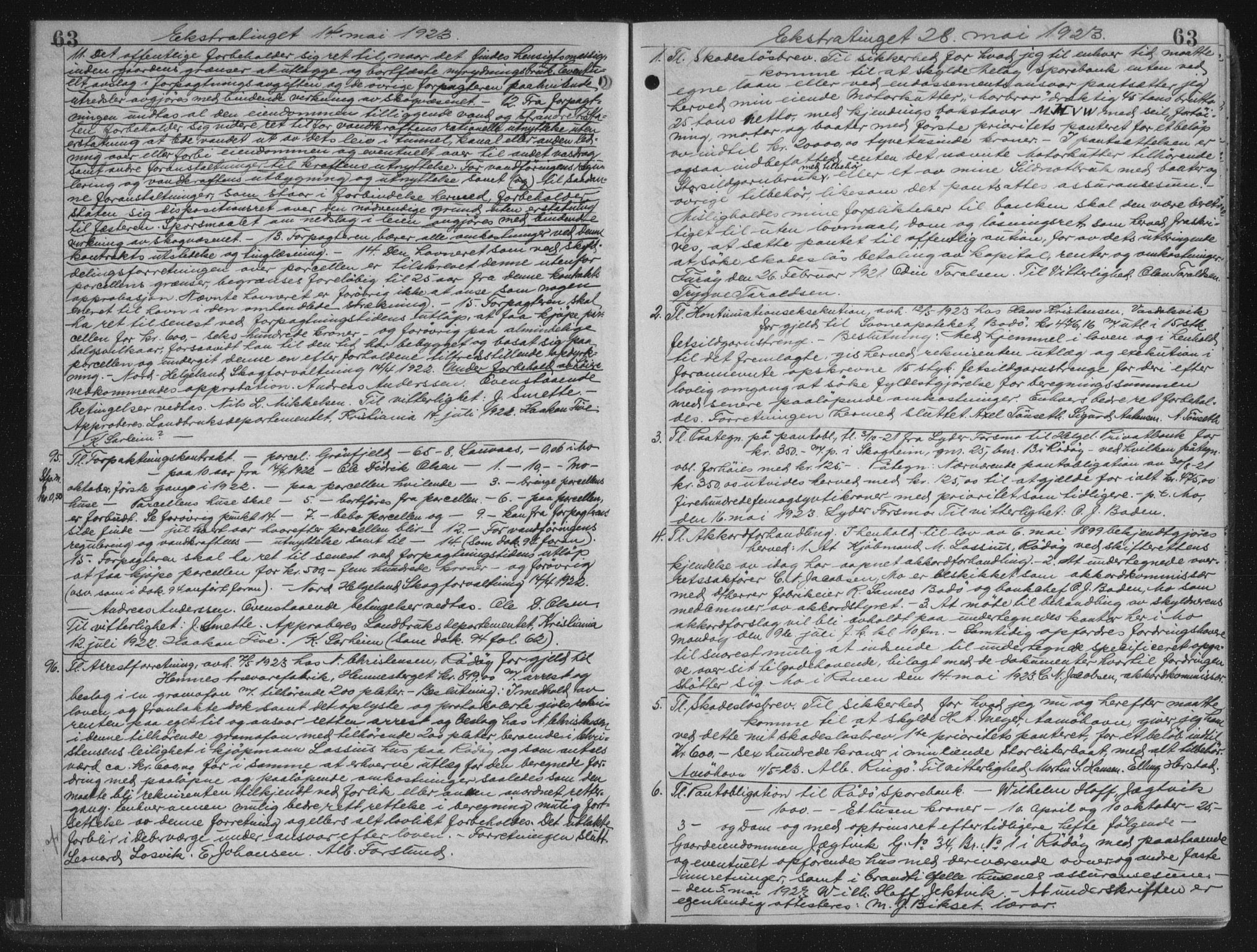 Rana sorenskriveri , AV/SAT-A-1108/1/2/2C/L0018: Mortgage book no. 18, 1923-1928, p. 63, Deed date: 28.05.1923