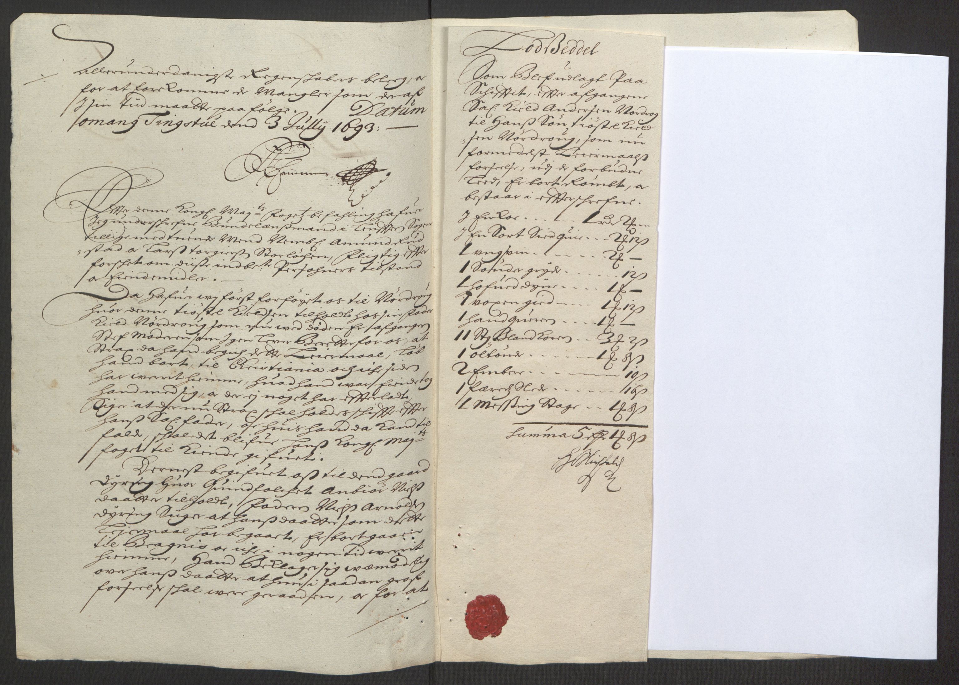 Rentekammeret inntil 1814, Reviderte regnskaper, Fogderegnskap, RA/EA-4092/R16/L1034: Fogderegnskap Hedmark, 1693, p. 69