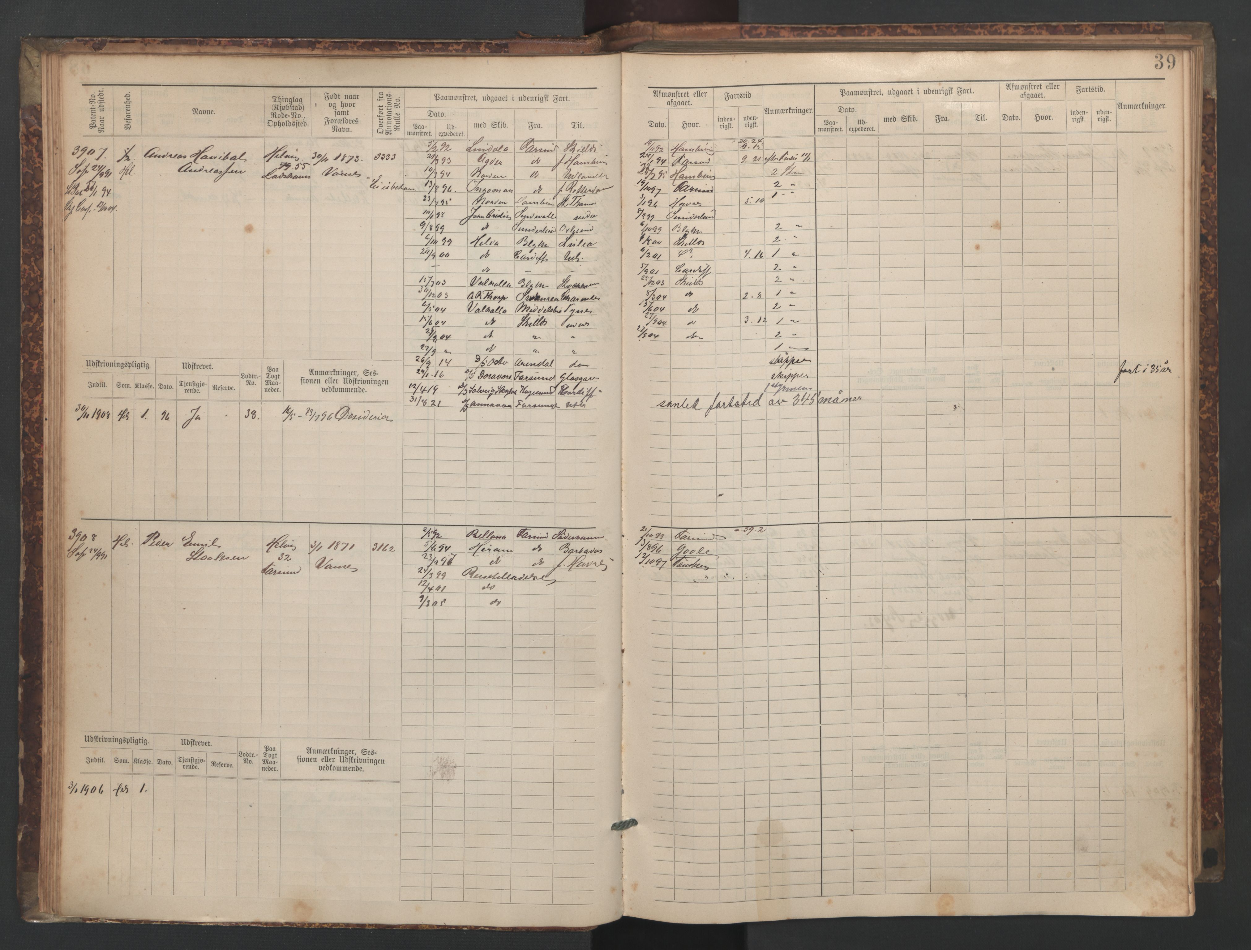 Farsund mønstringskrets, AV/SAK-2031-0017/F/Fb/L0020: Hovedrulle nr 3833-4506, Z-12, 1890-1930, p. 41