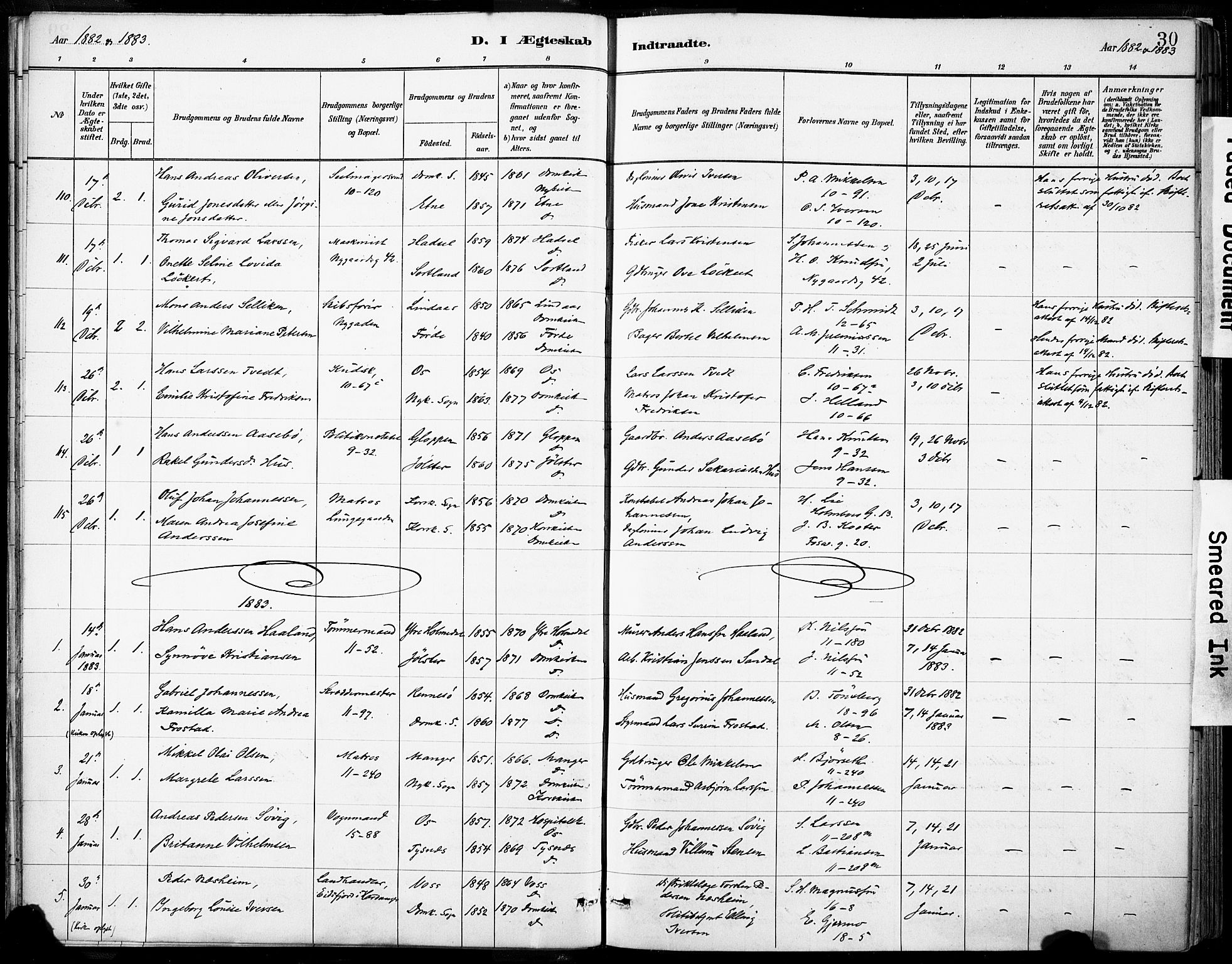 Domkirken sokneprestembete, SAB/A-74801/H/Haa/L0037: Parish register (official) no. D 4, 1880-1907, p. 30