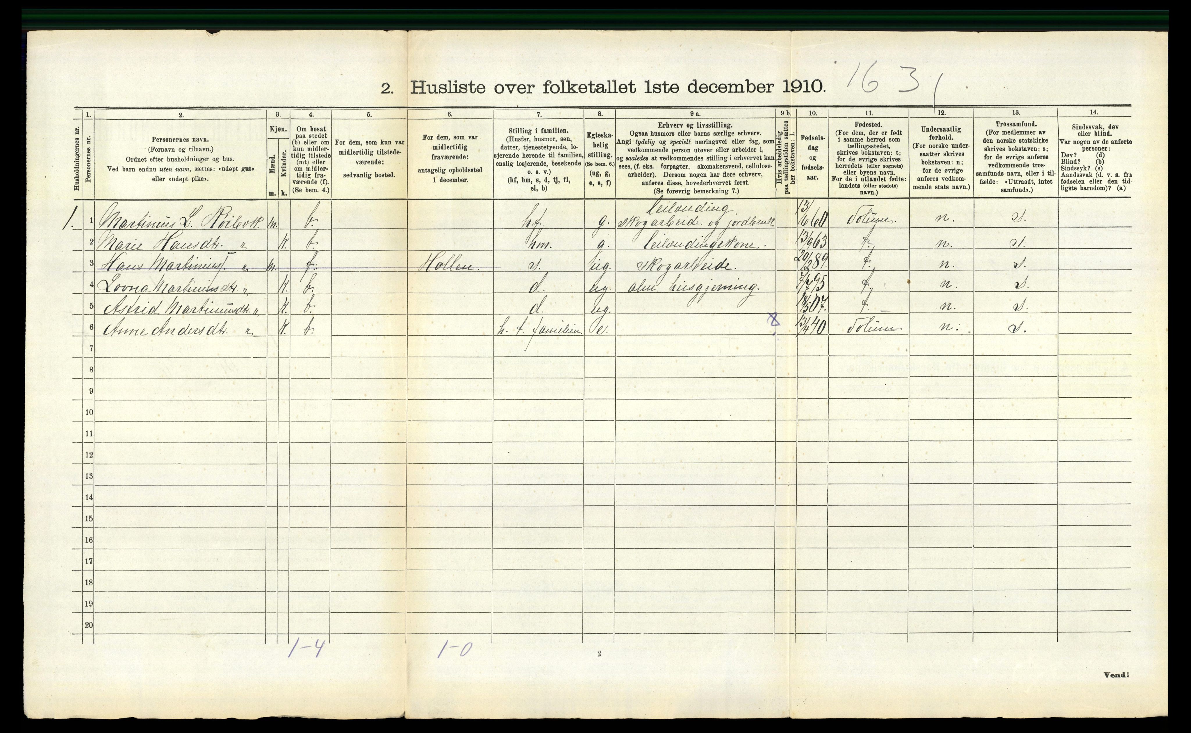 RA, 1910 census for Holla, 1910, p. 594